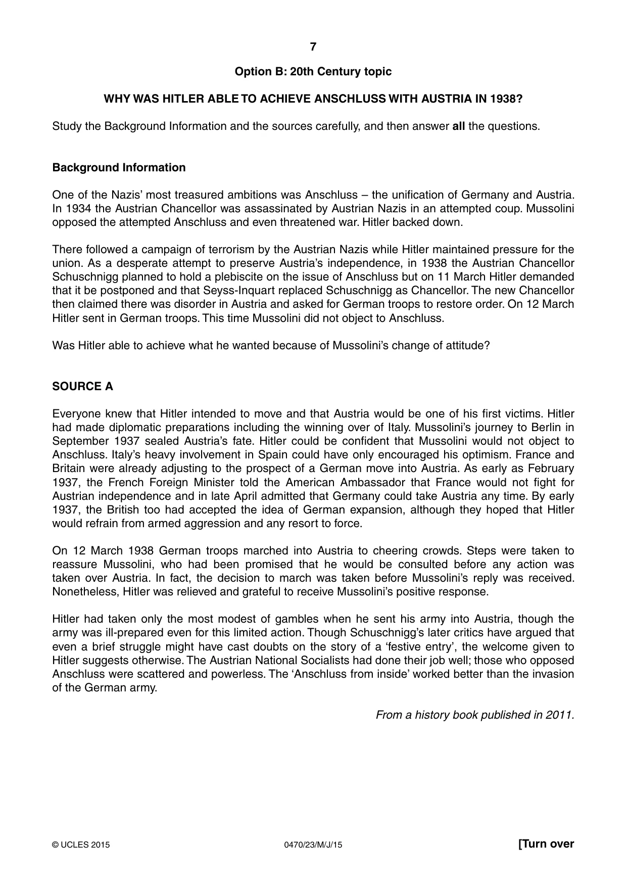 Cambridge IGCSE History 0470 2015 May/June Paper 2 · Variant 3 question paper, page 7 of 12