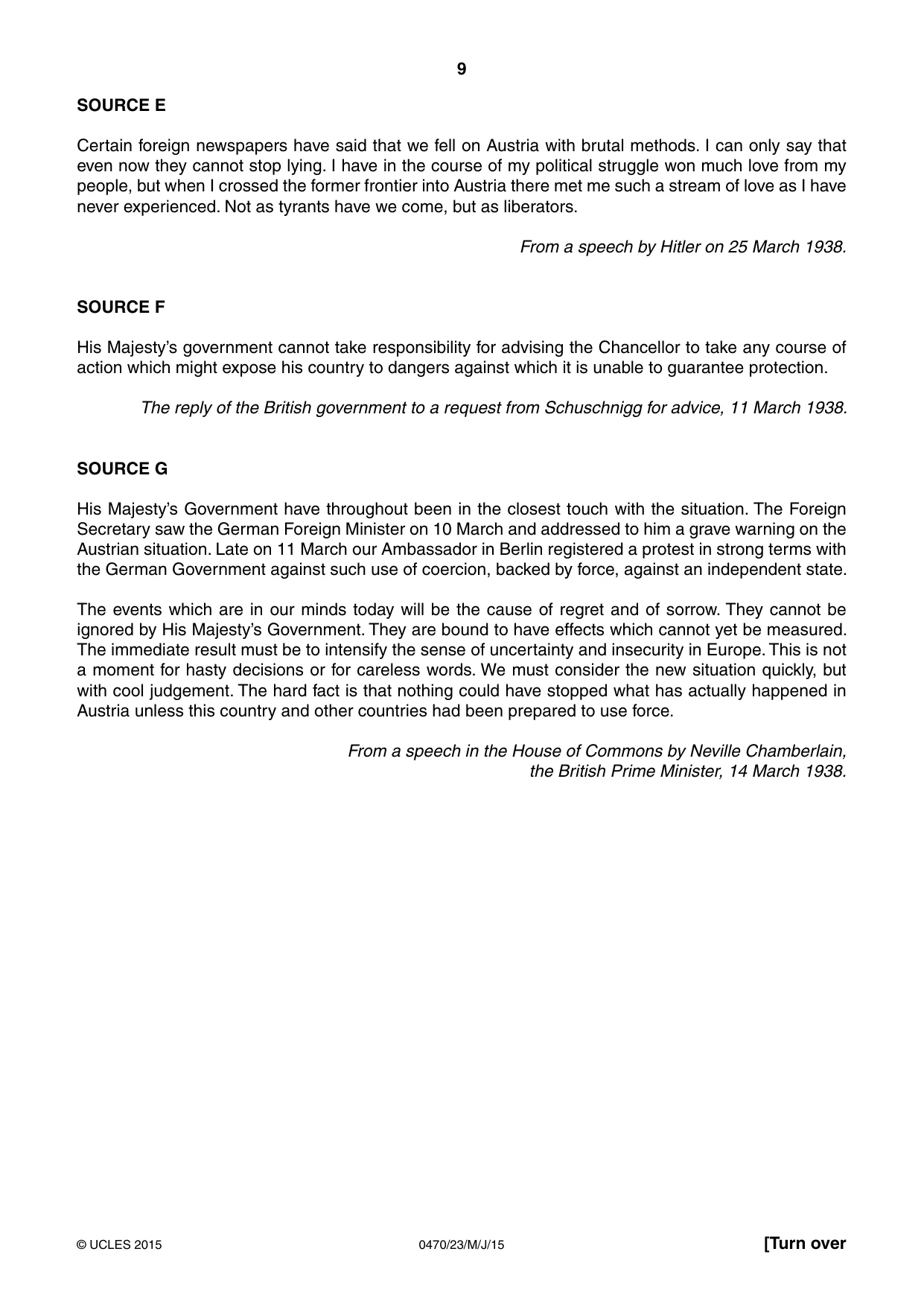 Cambridge IGCSE History 0470 2015 May/June Paper 2 · Variant 3 question paper, page 9 of 12