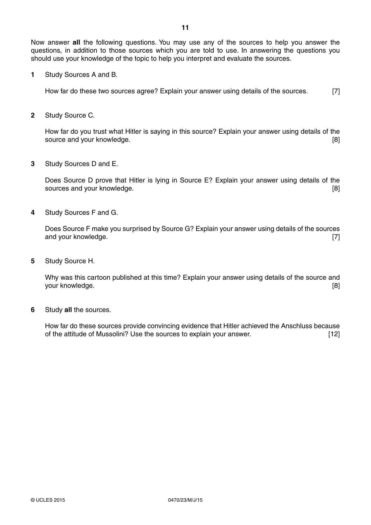 Cambridge IGCSE History 0470 2015 May/June Paper 2 · Variant 3 question paper, page 11 of 12