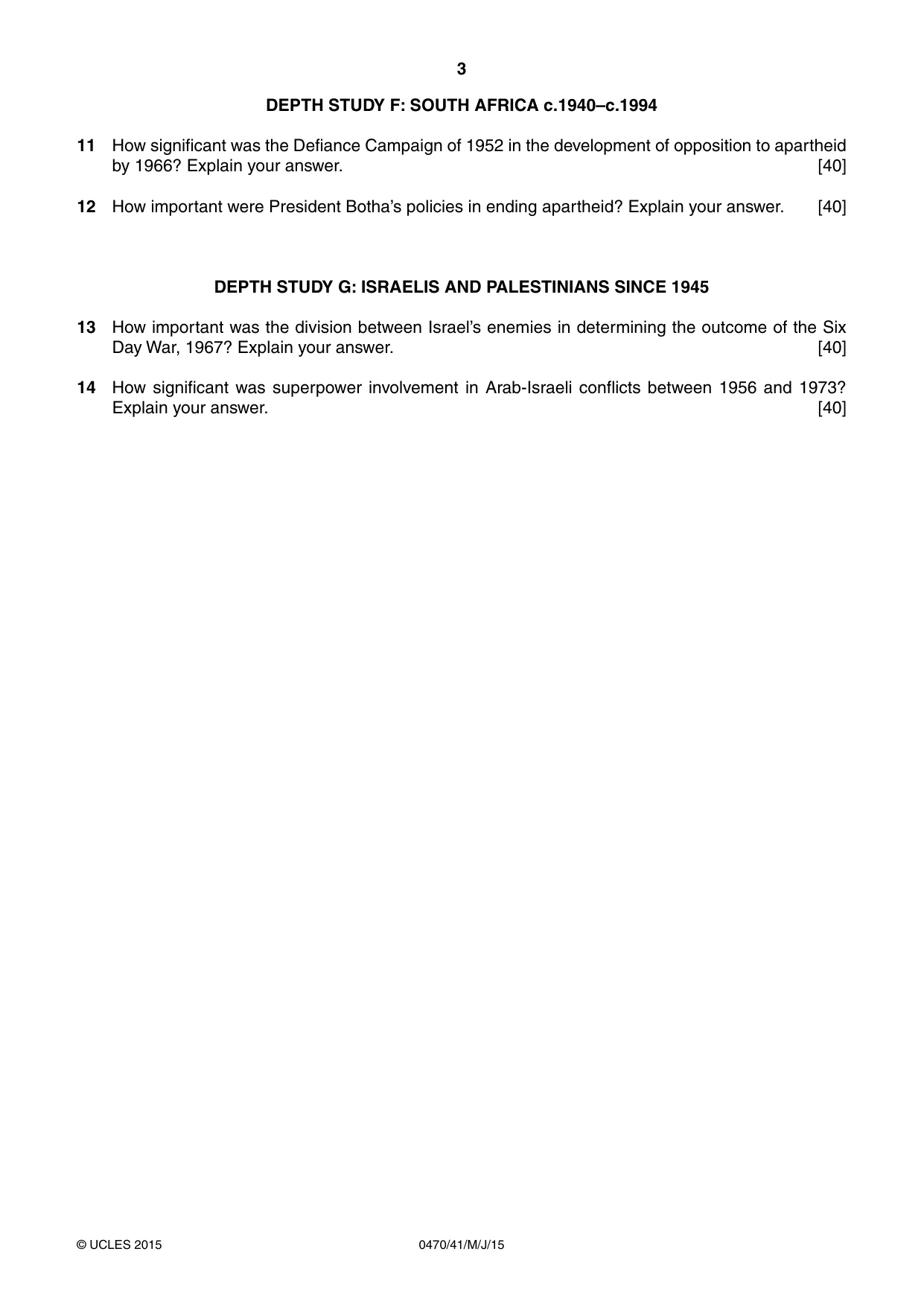 Cambridge IGCSE History 0470 2015 May/June Paper 4 · Variant 1 question paper, page 3 of 4