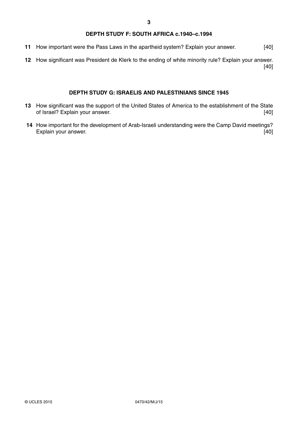 Cambridge IGCSE History 0470 2015 May/June Paper 4 · Variant 2 question paper, page 3 of 4