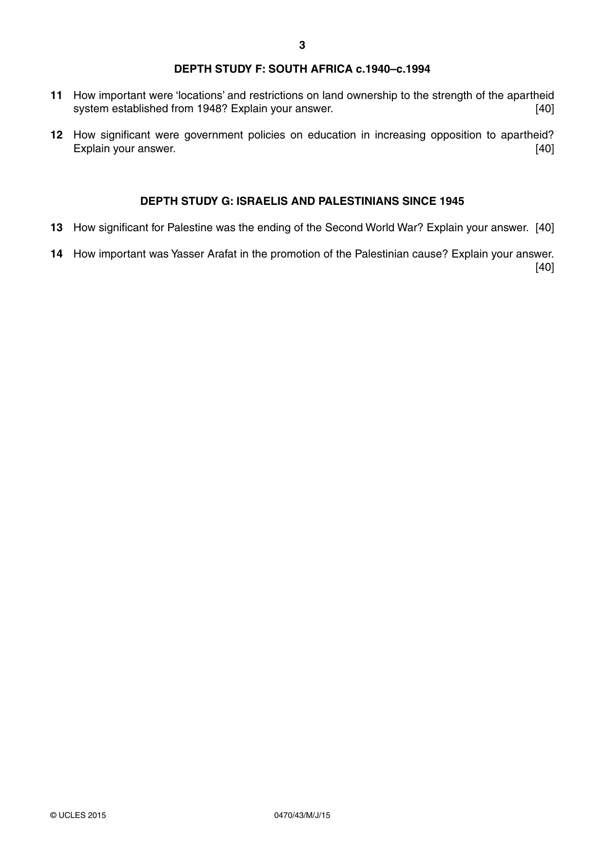 Cambridge IGCSE History 0470 2015 May/June Paper 4 · Variant 3 question paper, page 3 of 4