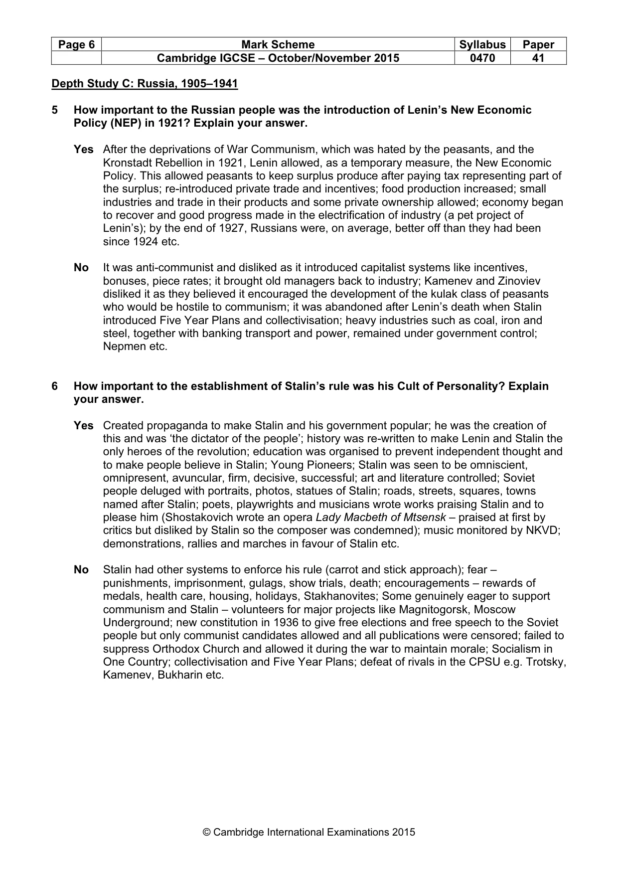 Mark scheme, page 6 of 10
