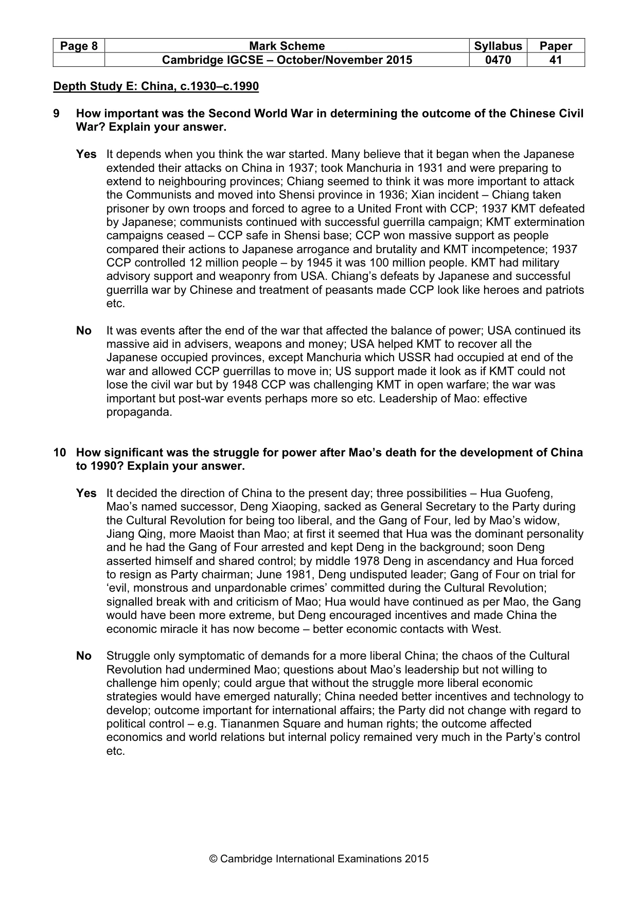 Mark scheme, page 8 of 10
