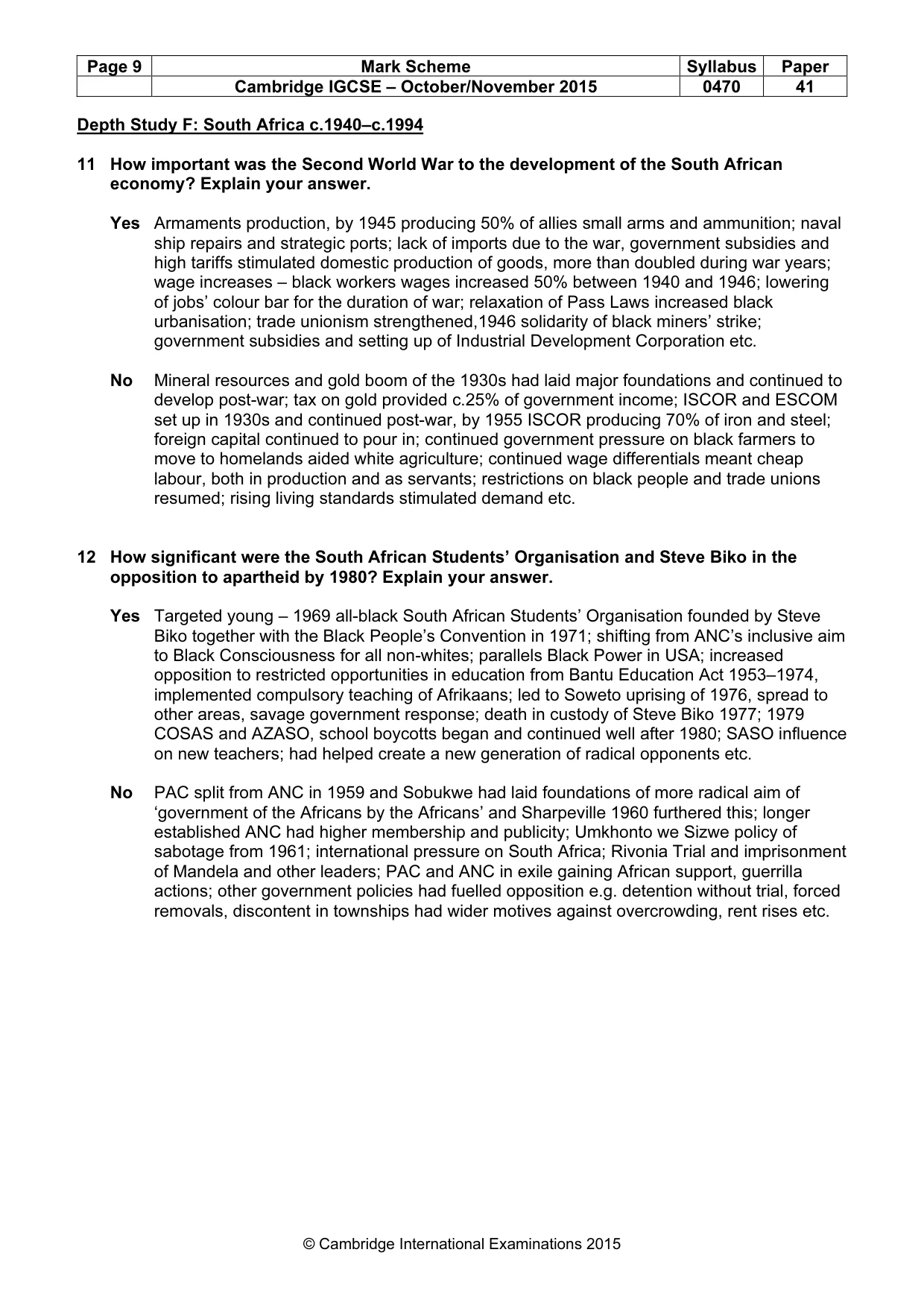 Mark scheme, page 9 of 10