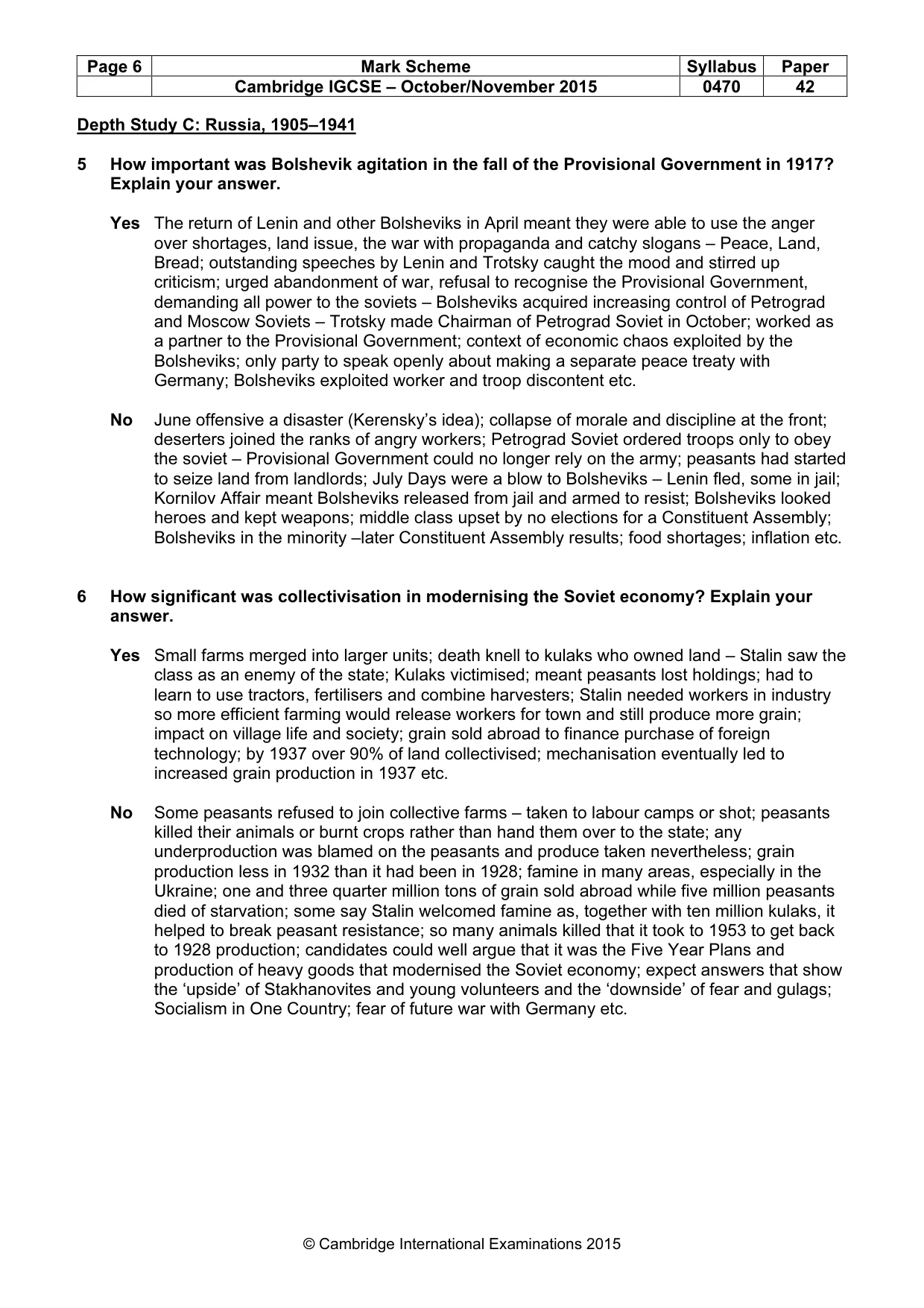 Mark scheme, page 6 of 10