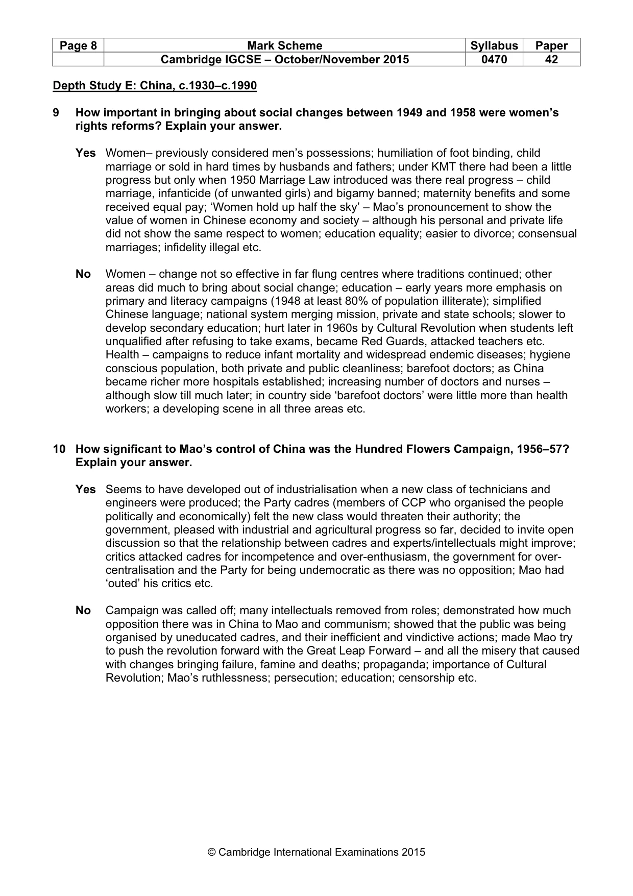 Mark scheme, page 8 of 10