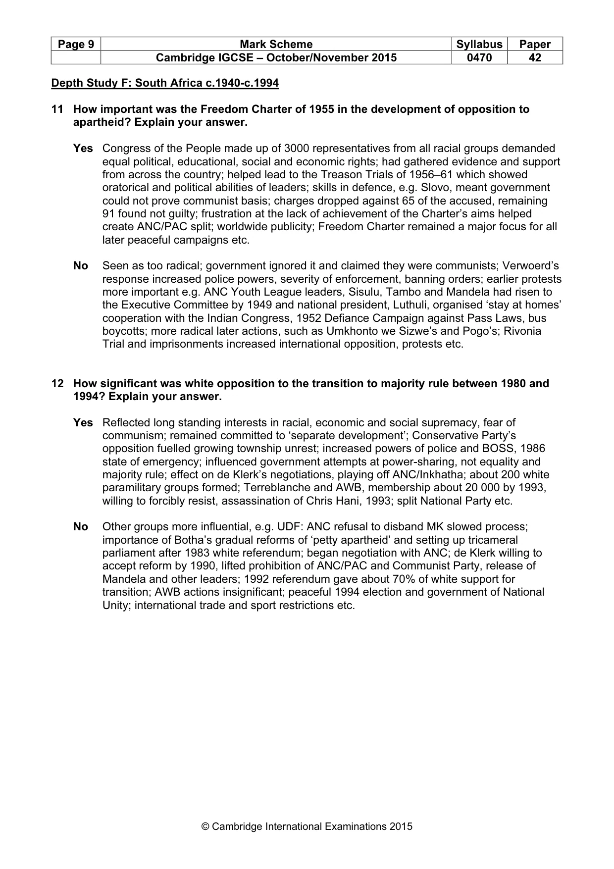 Mark scheme, page 9 of 10