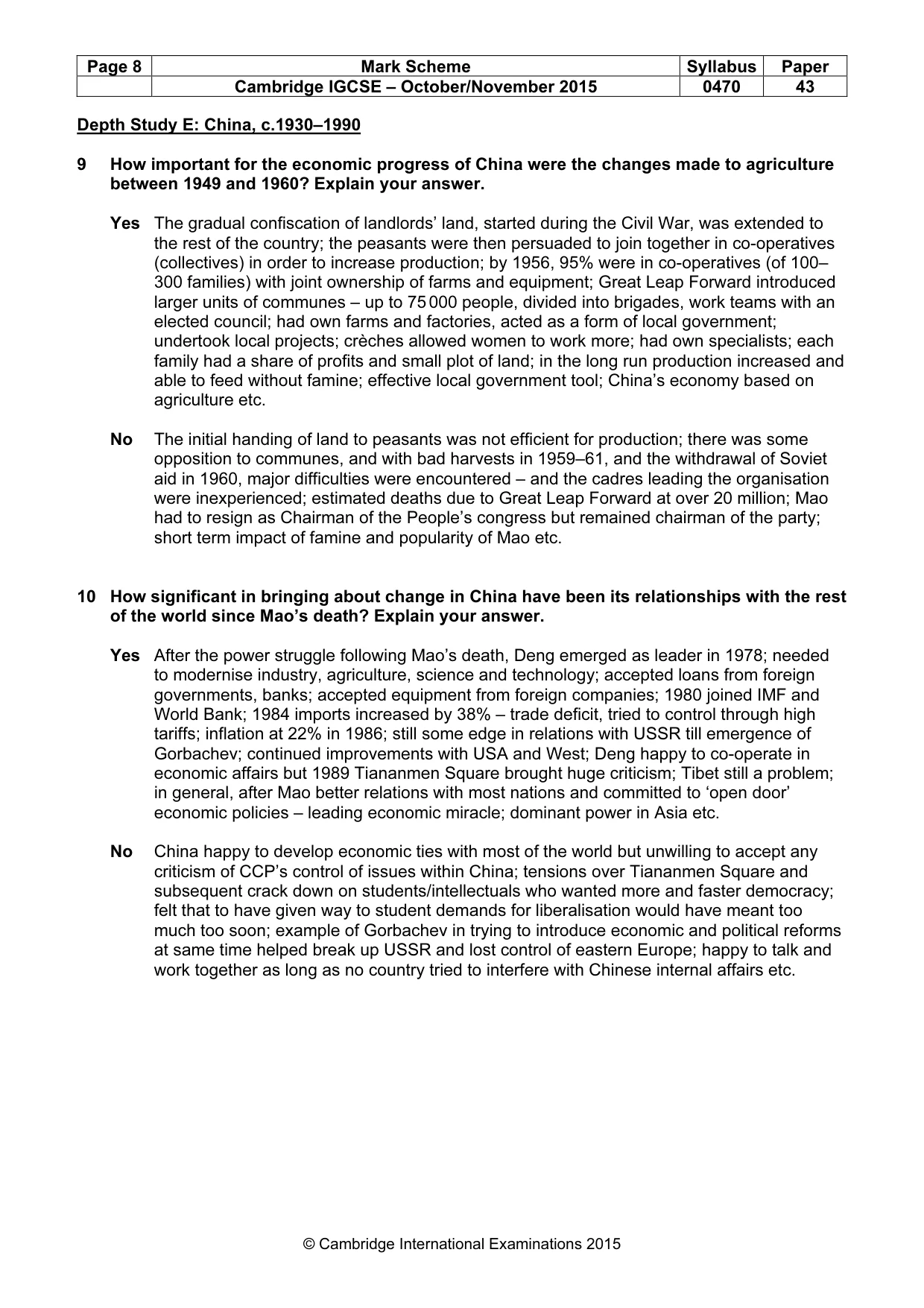 Mark scheme, page 8 of 10