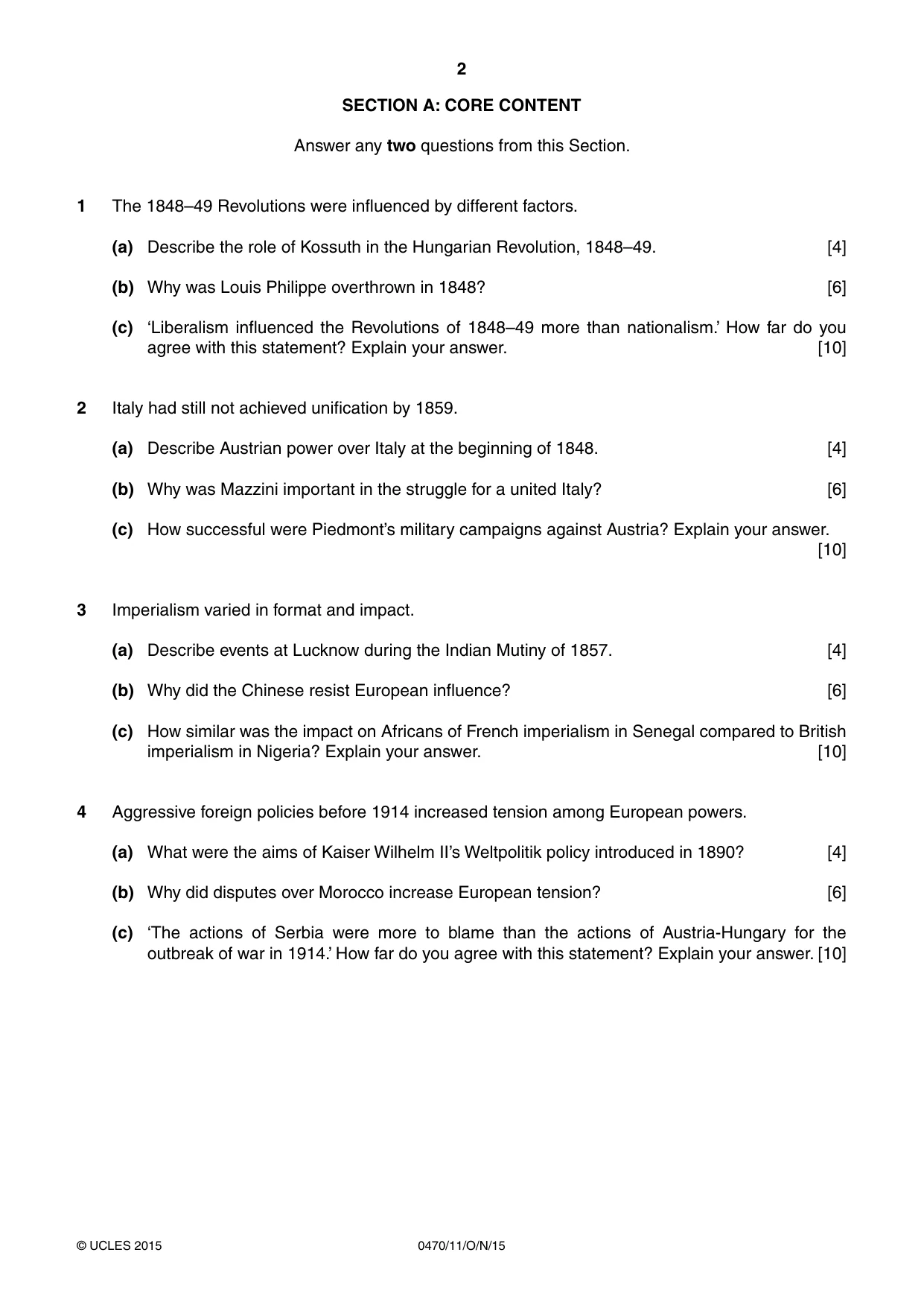 Cambridge IGCSE History 0470 2015 Oct/Nov Paper 1 · Variant 1 question paper, page 2 of 12