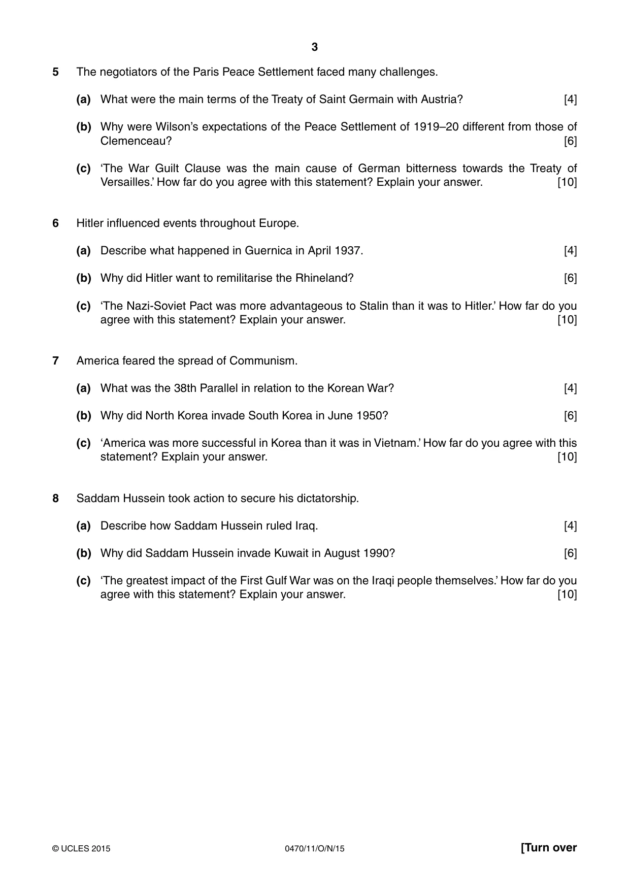 Cambridge IGCSE History 0470 2015 Oct/Nov Paper 1 · Variant 1 question paper, page 3 of 12