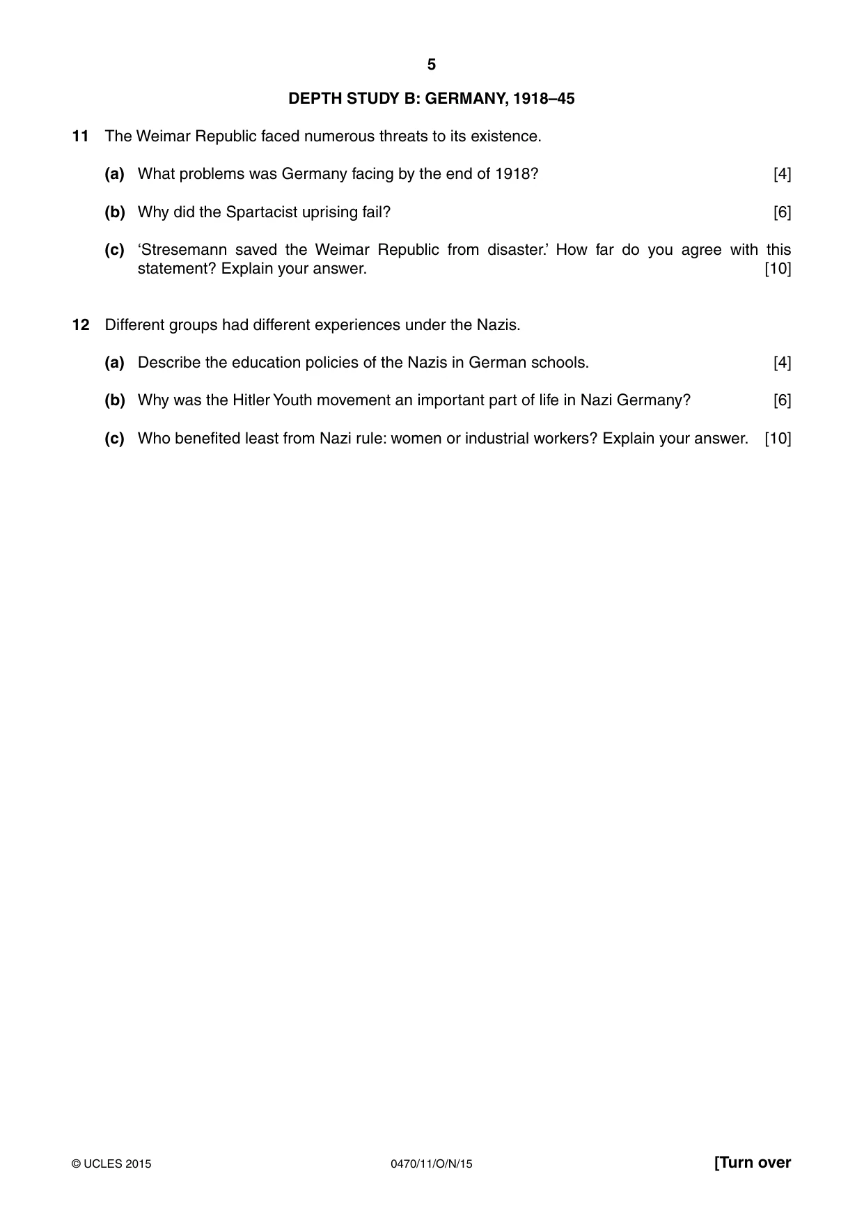 Cambridge IGCSE History 0470 2015 Oct/Nov Paper 1 · Variant 1 question paper, page 5 of 12