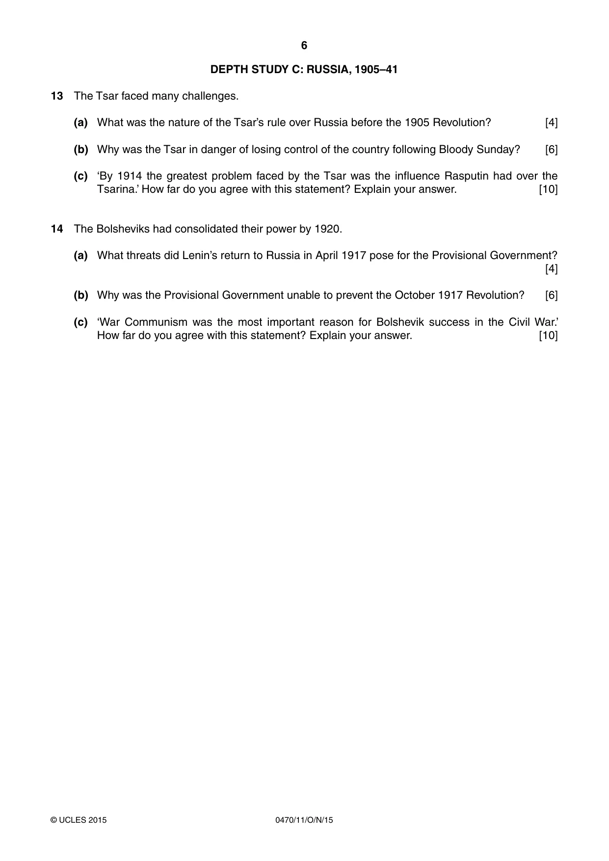 Cambridge IGCSE History 0470 2015 Oct/Nov Paper 1 · Variant 1 question paper, page 6 of 12