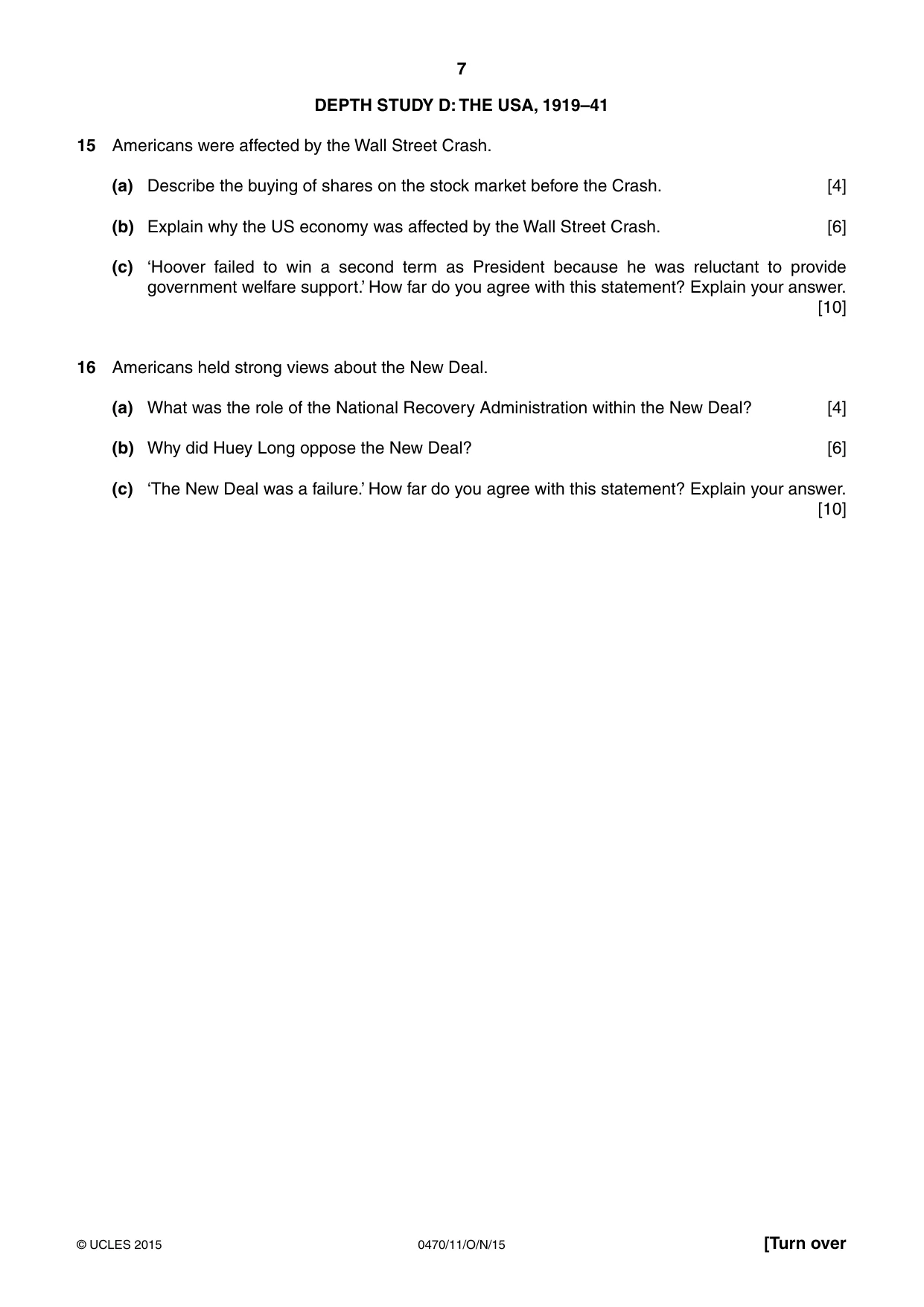Cambridge IGCSE History 0470 2015 Oct/Nov Paper 1 · Variant 1 question paper, page 7 of 12