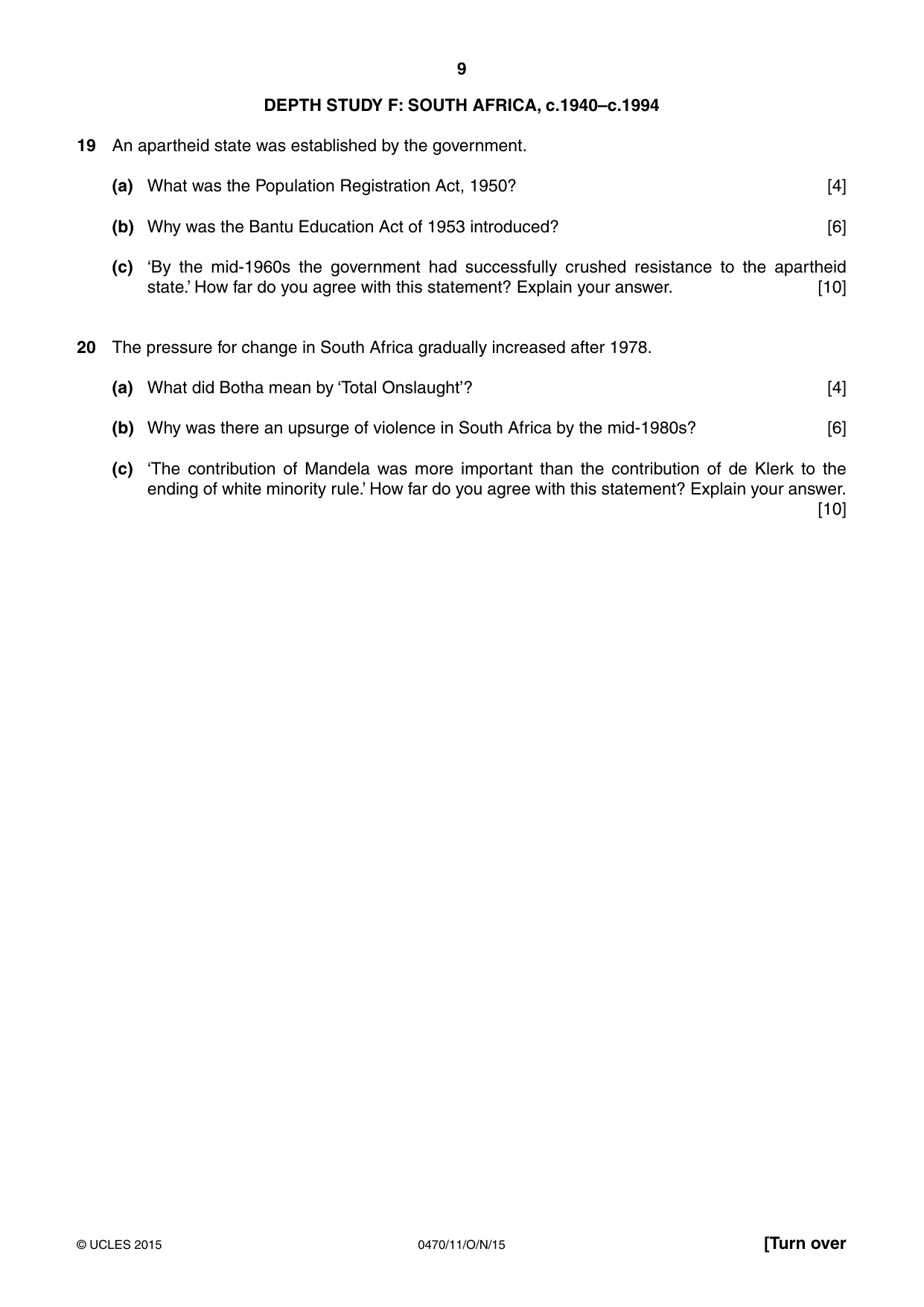 Cambridge IGCSE History 0470 2015 Oct/Nov Paper 1 · Variant 1 question paper, page 9 of 12