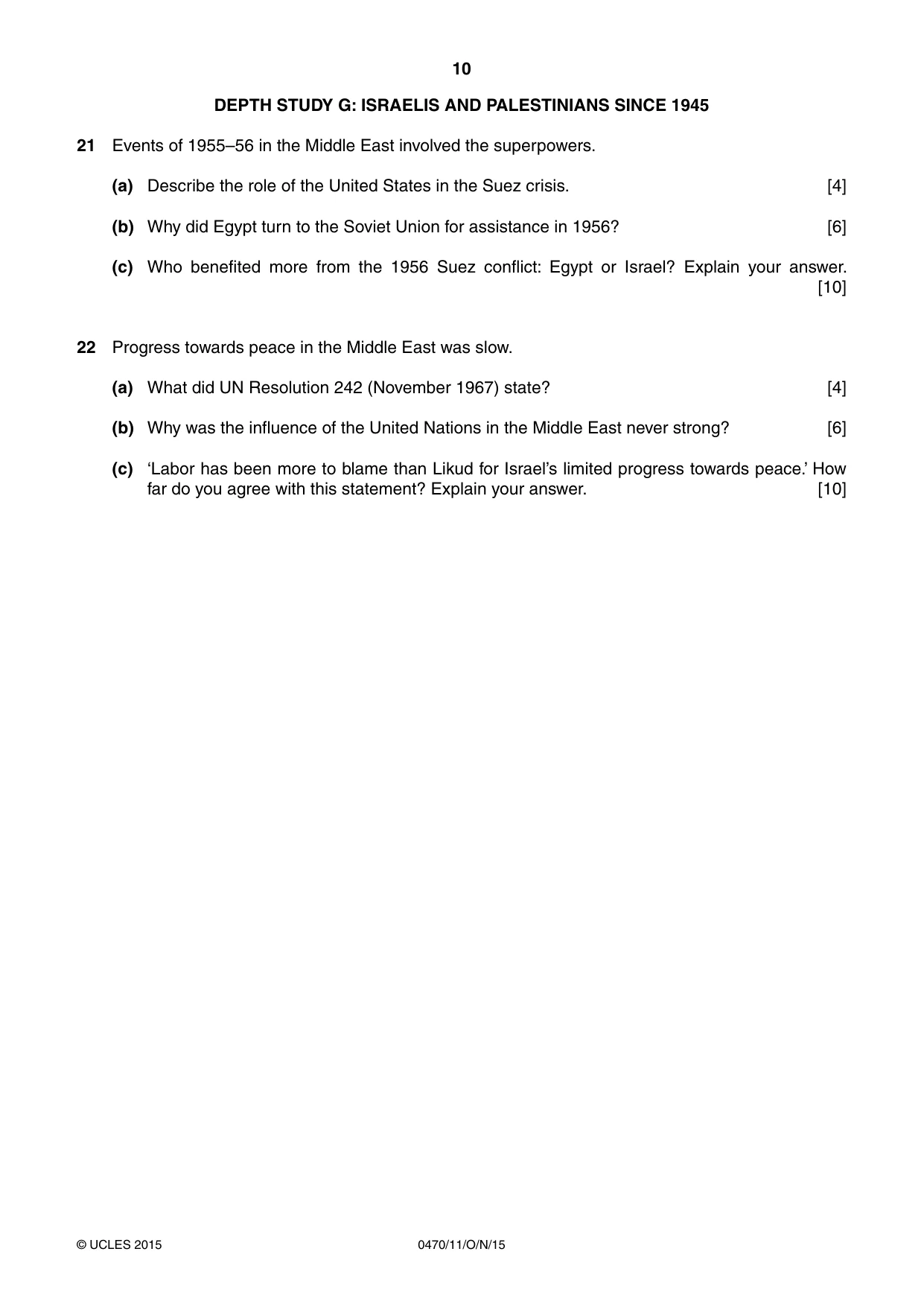 Cambridge IGCSE History 0470 2015 Oct/Nov Paper 1 · Variant 1 question paper, page 10 of 12
