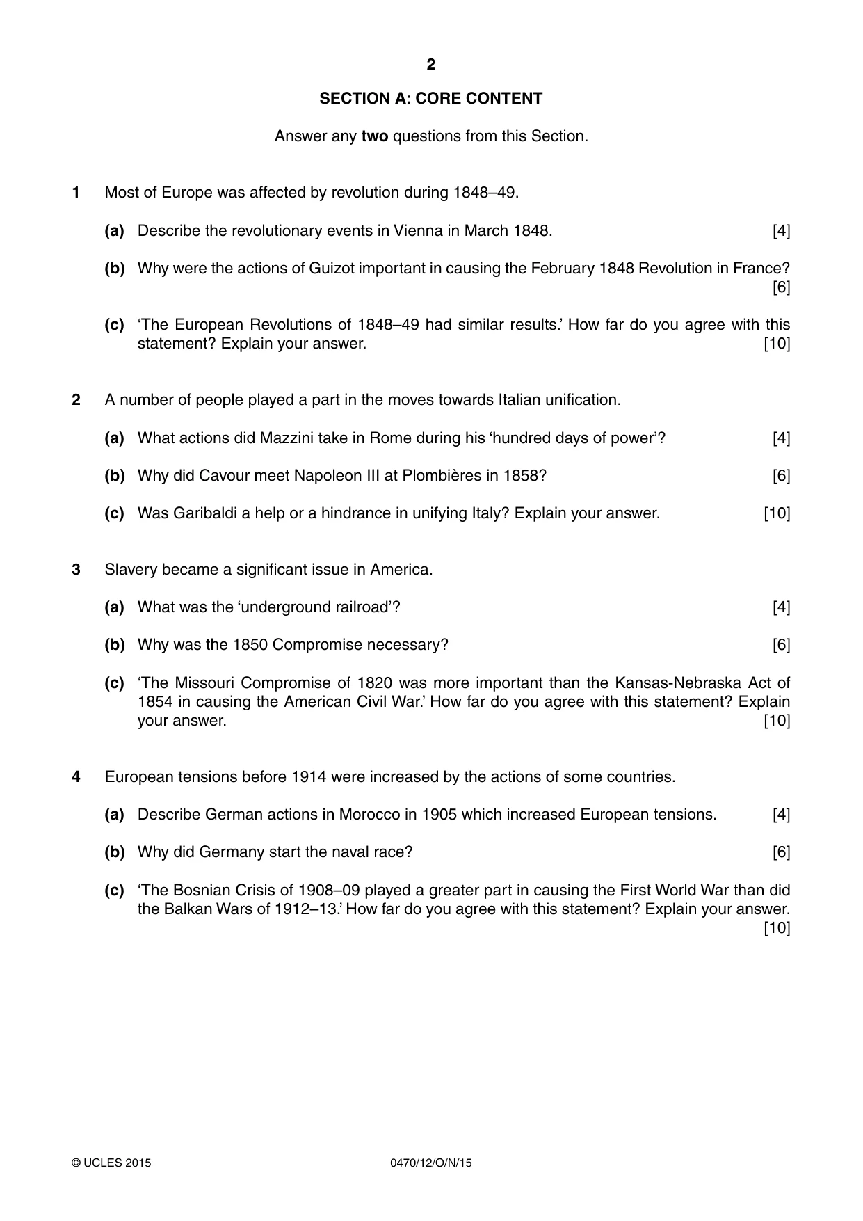 Cambridge IGCSE History 0470 2015 Oct/Nov Paper 1 · Variant 2 question paper, page 2 of 12