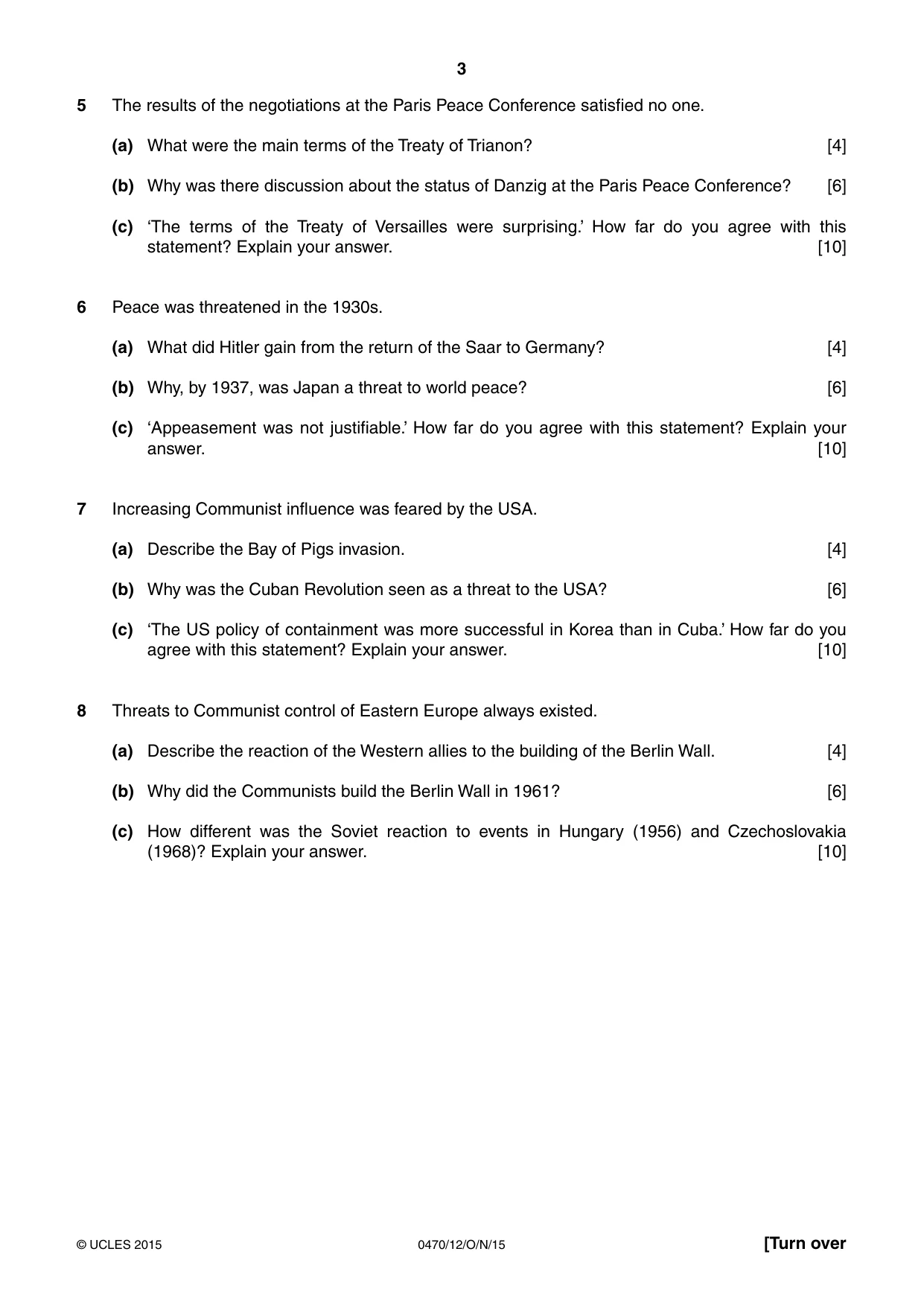 Cambridge IGCSE History 0470 2015 Oct/Nov Paper 1 · Variant 2 question paper, page 3 of 12