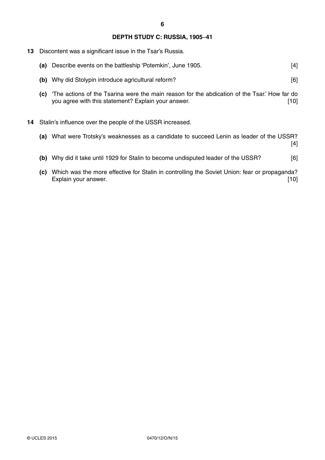 Cambridge IGCSE History 0470 2015 Oct/Nov Paper 1 · Variant 2 question paper, page 6 of 12