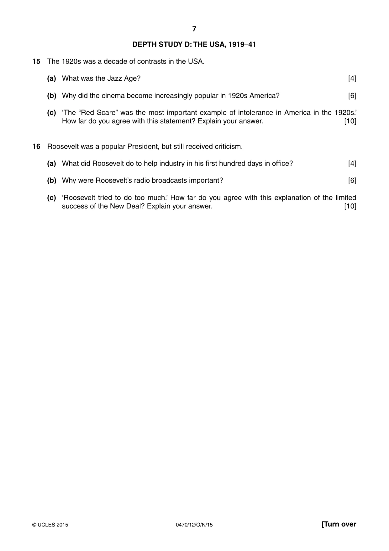 Cambridge IGCSE History 0470 2015 Oct/Nov Paper 1 · Variant 2 question paper, page 7 of 12