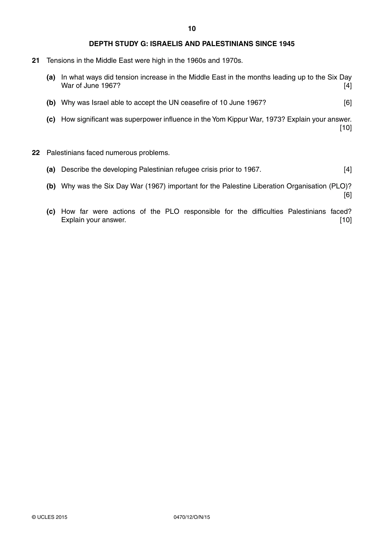Cambridge IGCSE History 0470 2015 Oct/Nov Paper 1 · Variant 2 question paper, page 10 of 12