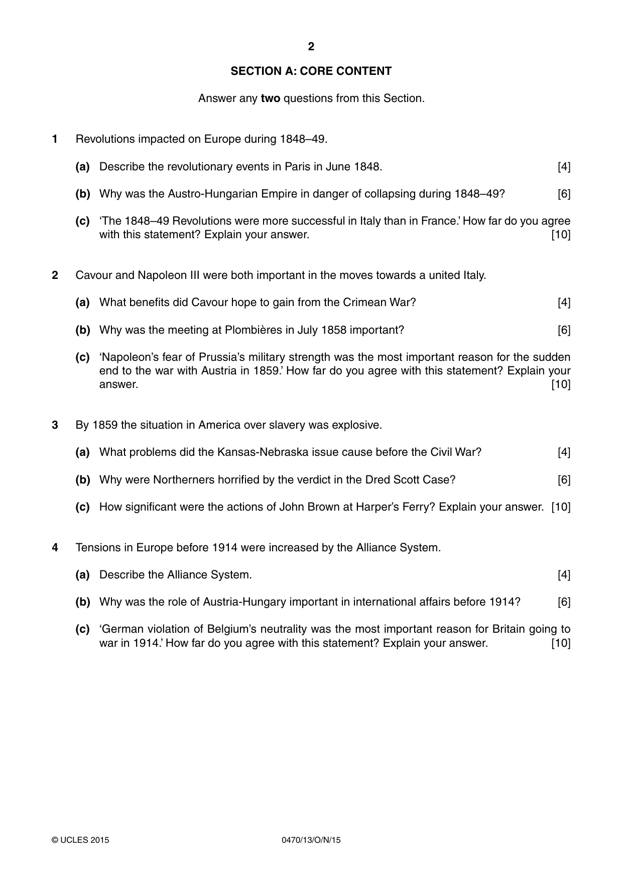 Cambridge IGCSE History 0470 2015 Oct/Nov Paper 1 · Variant 3 question paper, page 2 of 12