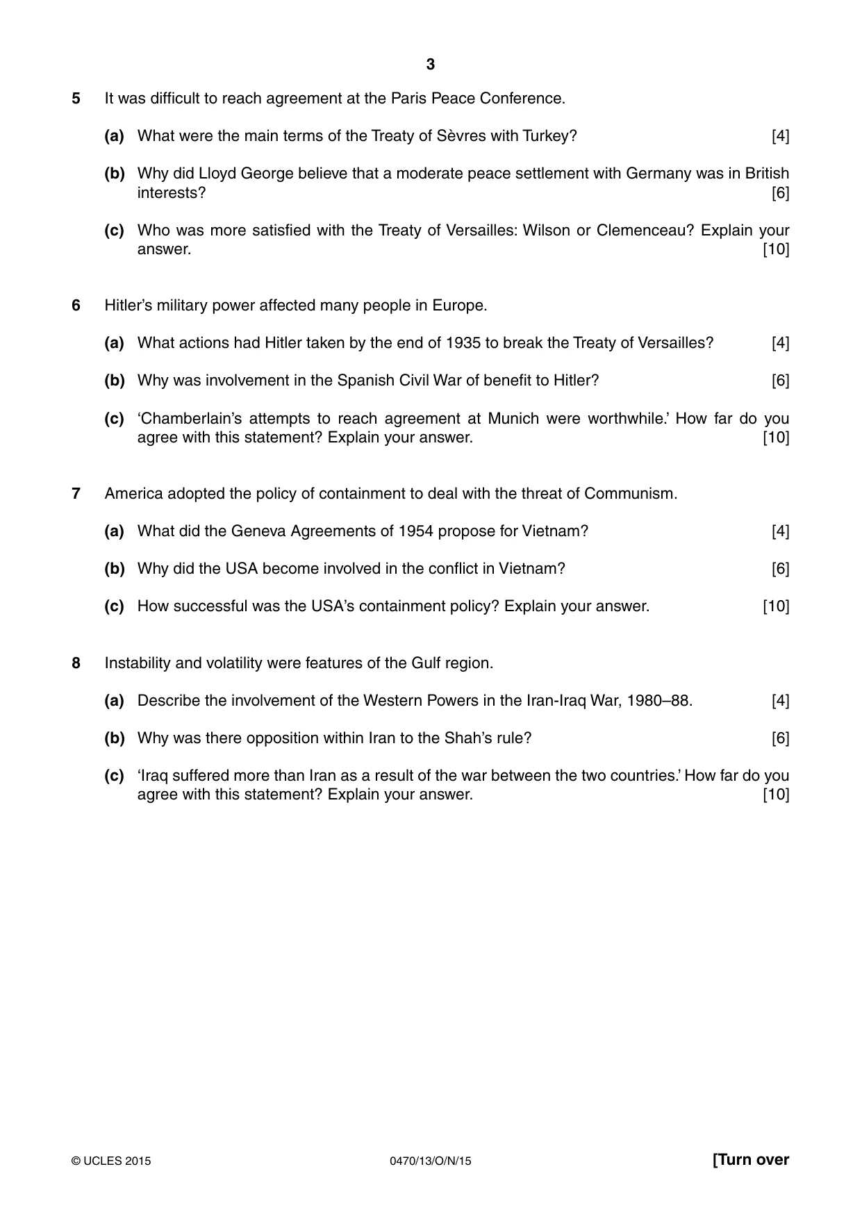 Cambridge IGCSE History 0470 2015 Oct/Nov Paper 1 · Variant 3 question paper, page 3 of 12