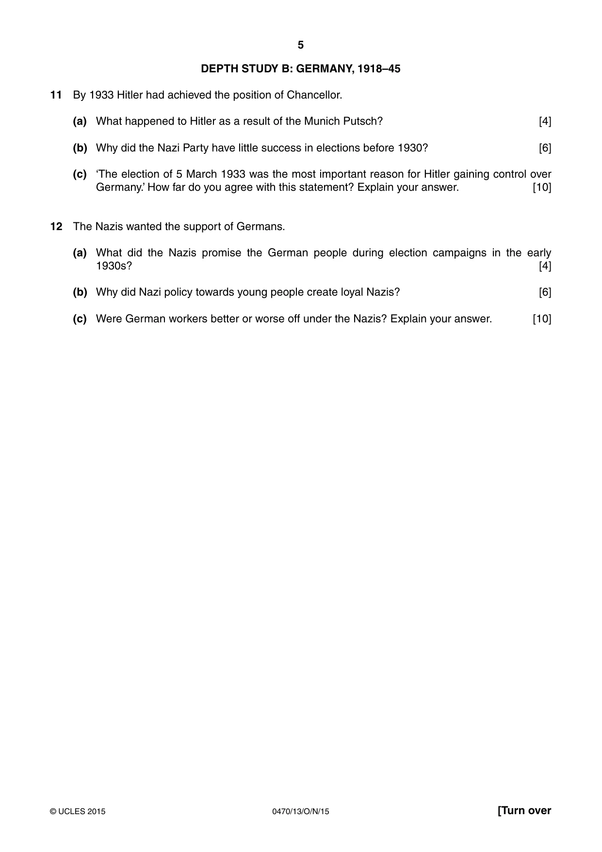 Cambridge IGCSE History 0470 2015 Oct/Nov Paper 1 · Variant 3 question paper, page 5 of 12