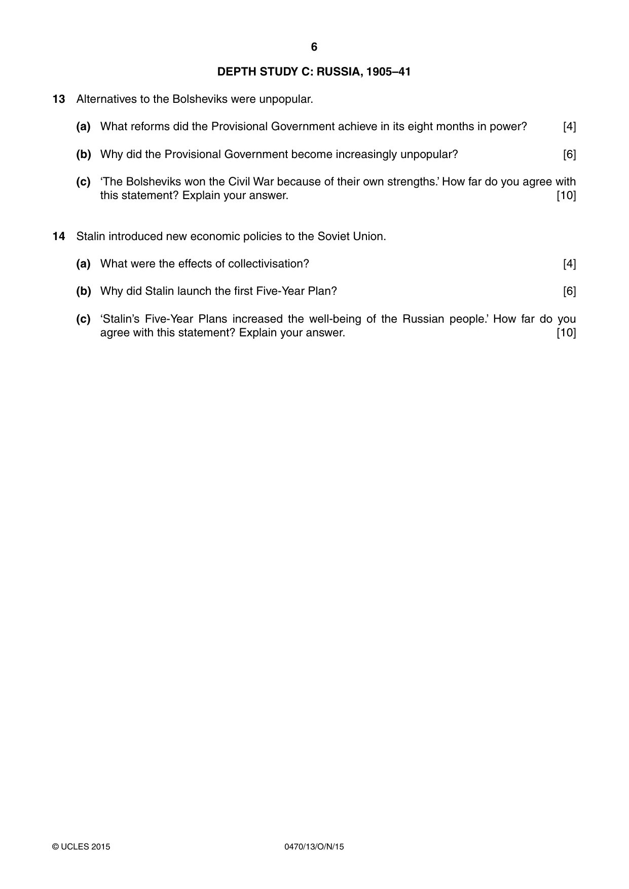 Cambridge IGCSE History 0470 2015 Oct/Nov Paper 1 · Variant 3 question paper, page 6 of 12