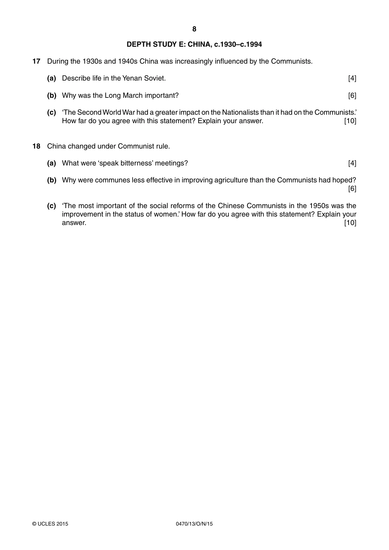 Cambridge IGCSE History 0470 2015 Oct/Nov Paper 1 · Variant 3 question paper, page 8 of 12