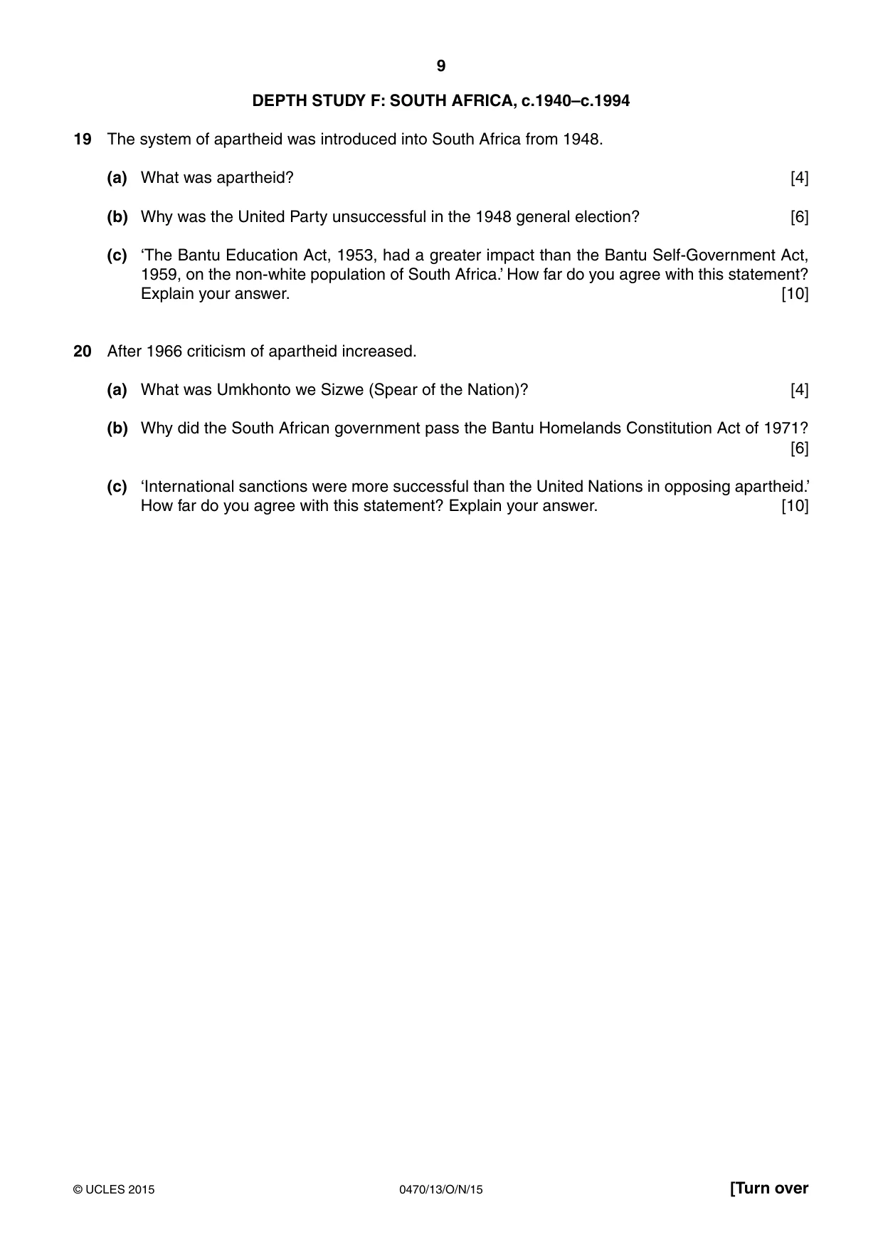 Cambridge IGCSE History 0470 2015 Oct/Nov Paper 1 · Variant 3 question paper, page 9 of 12