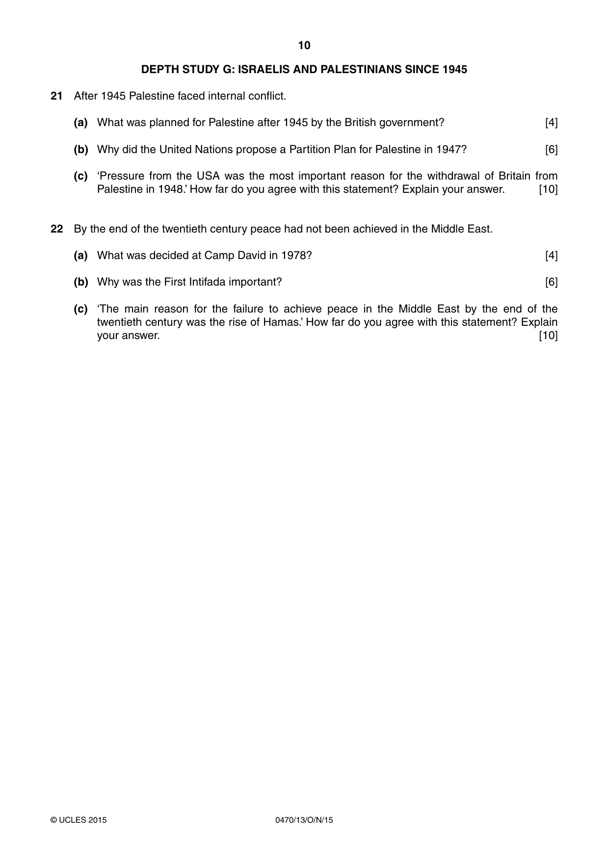 Cambridge IGCSE History 0470 2015 Oct/Nov Paper 1 · Variant 3 question paper, page 10 of 12