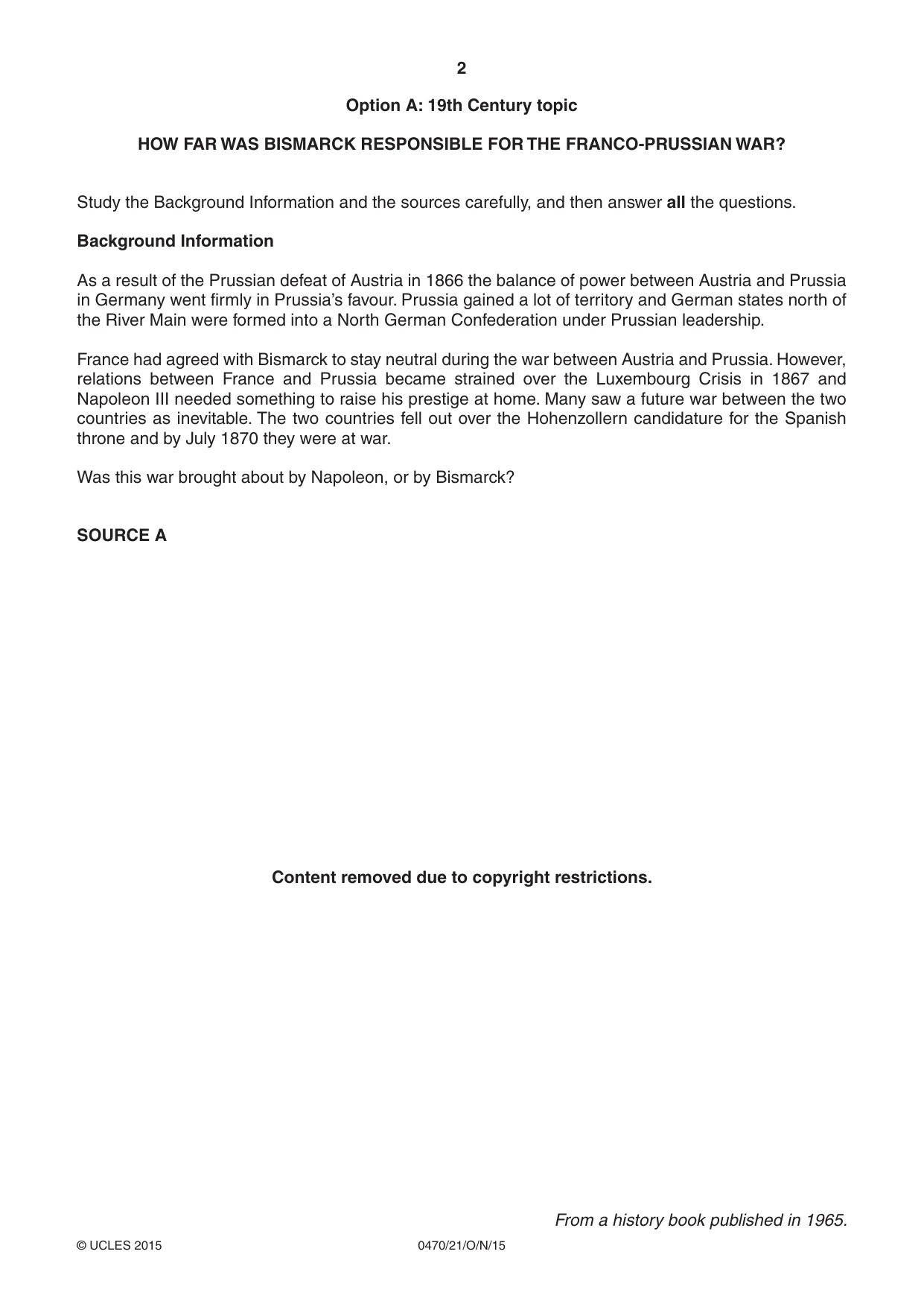 Cambridge IGCSE History 0470 2015 Oct/Nov Paper 2 · Variant 1 question paper, page 2 of 16
