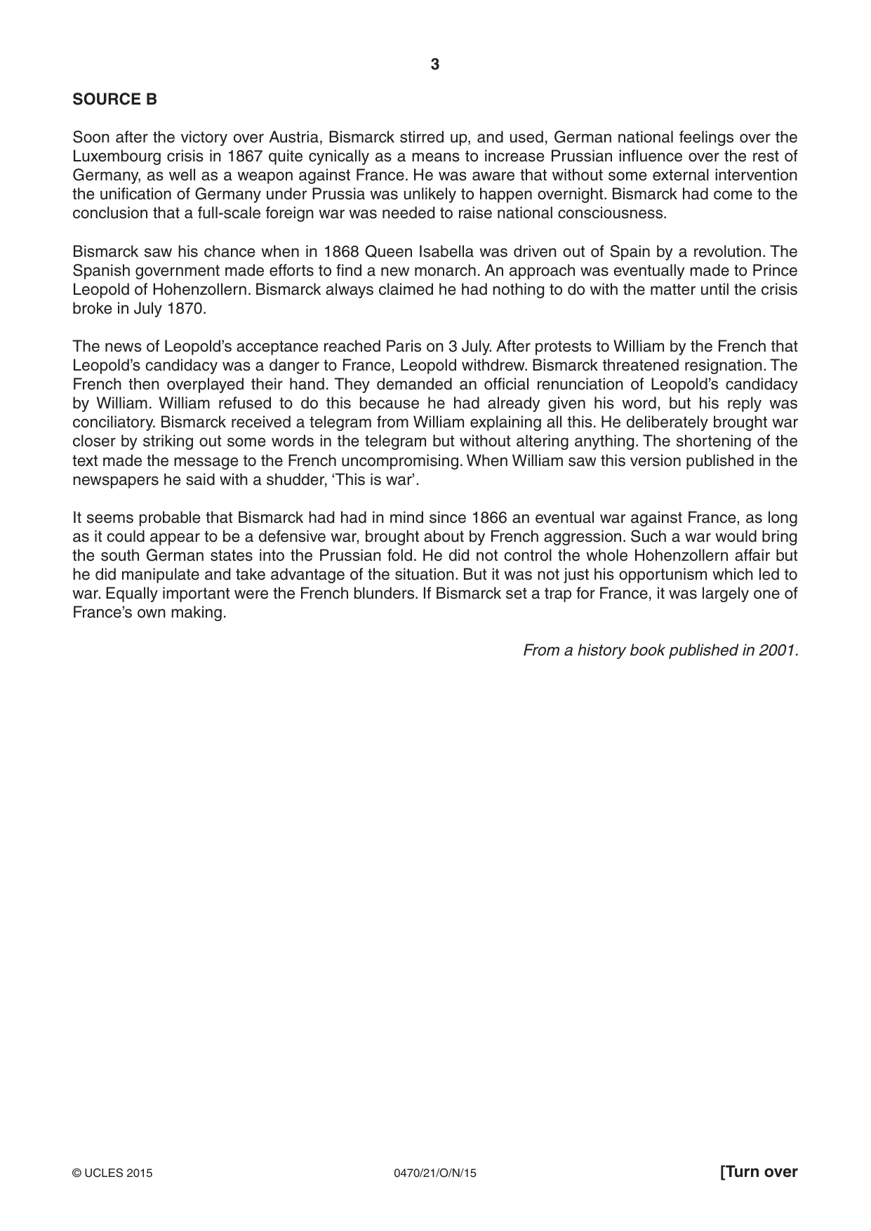 Cambridge IGCSE History 0470 2015 Oct/Nov Paper 2 · Variant 1 question paper, page 3 of 16