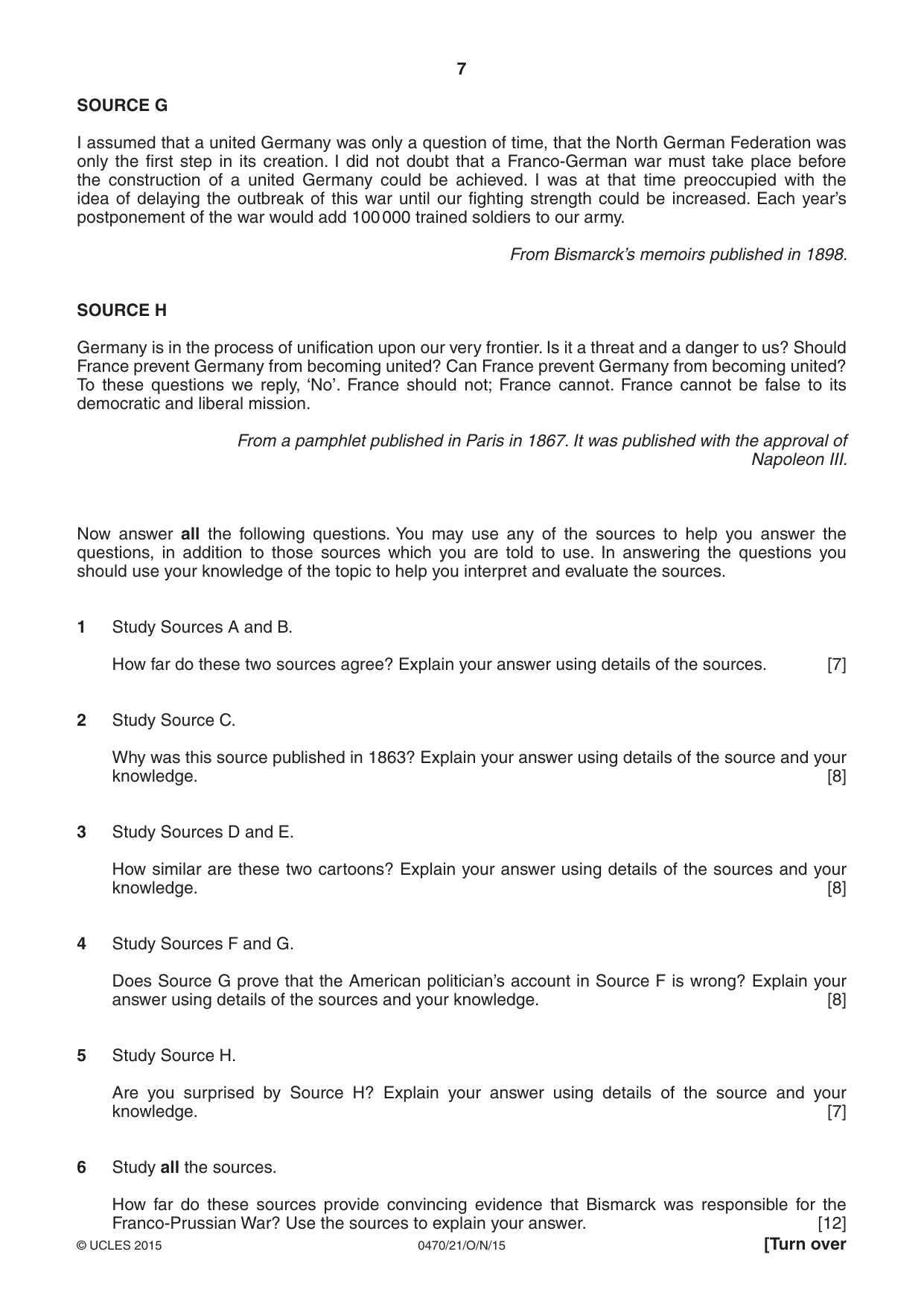 Cambridge IGCSE History 0470 2015 Oct/Nov Paper 2 · Variant 1 question paper, page 7 of 16