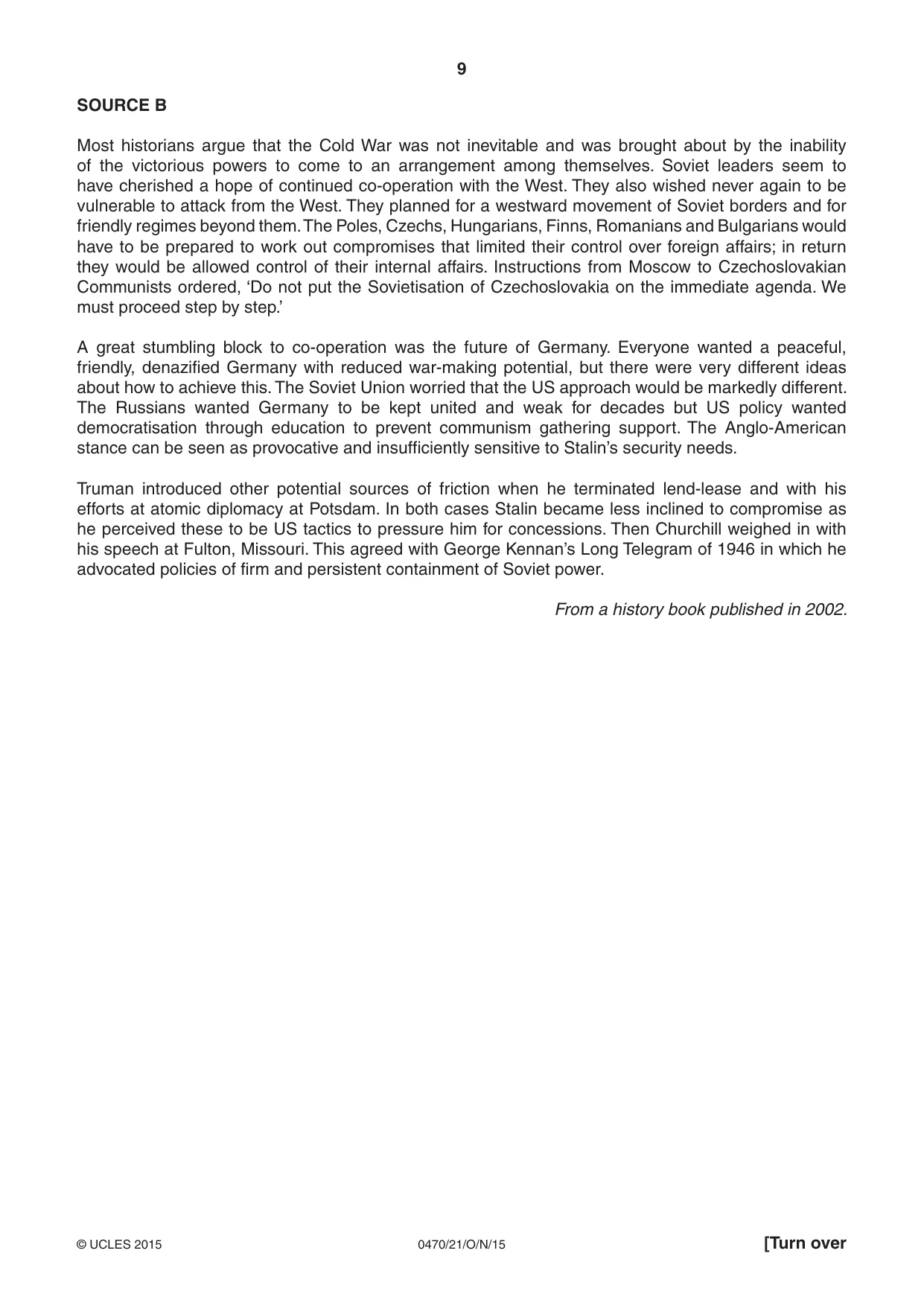 Cambridge IGCSE History 0470 2015 Oct/Nov Paper 2 · Variant 1 question paper, page 9 of 16