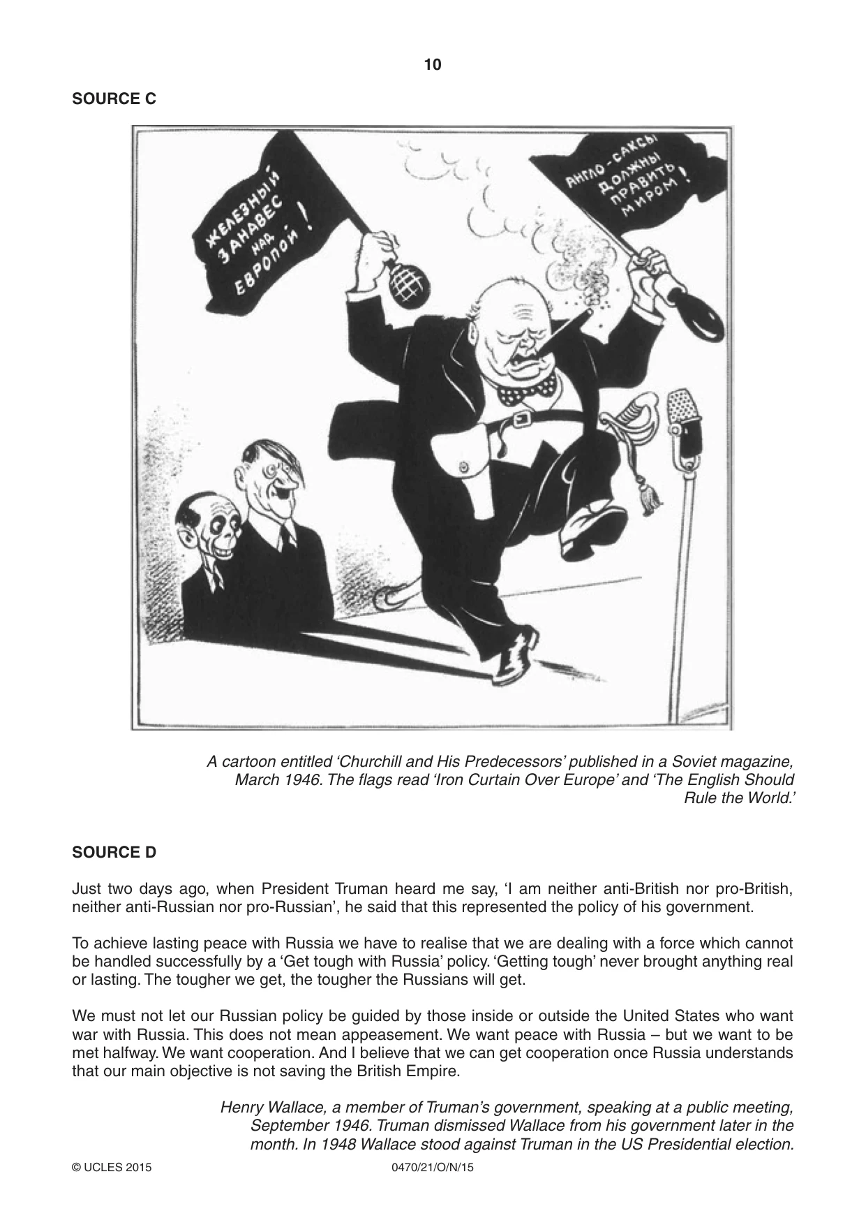 Cambridge IGCSE History 0470 2015 Oct/Nov Paper 2 · Variant 1 question paper, page 10 of 16