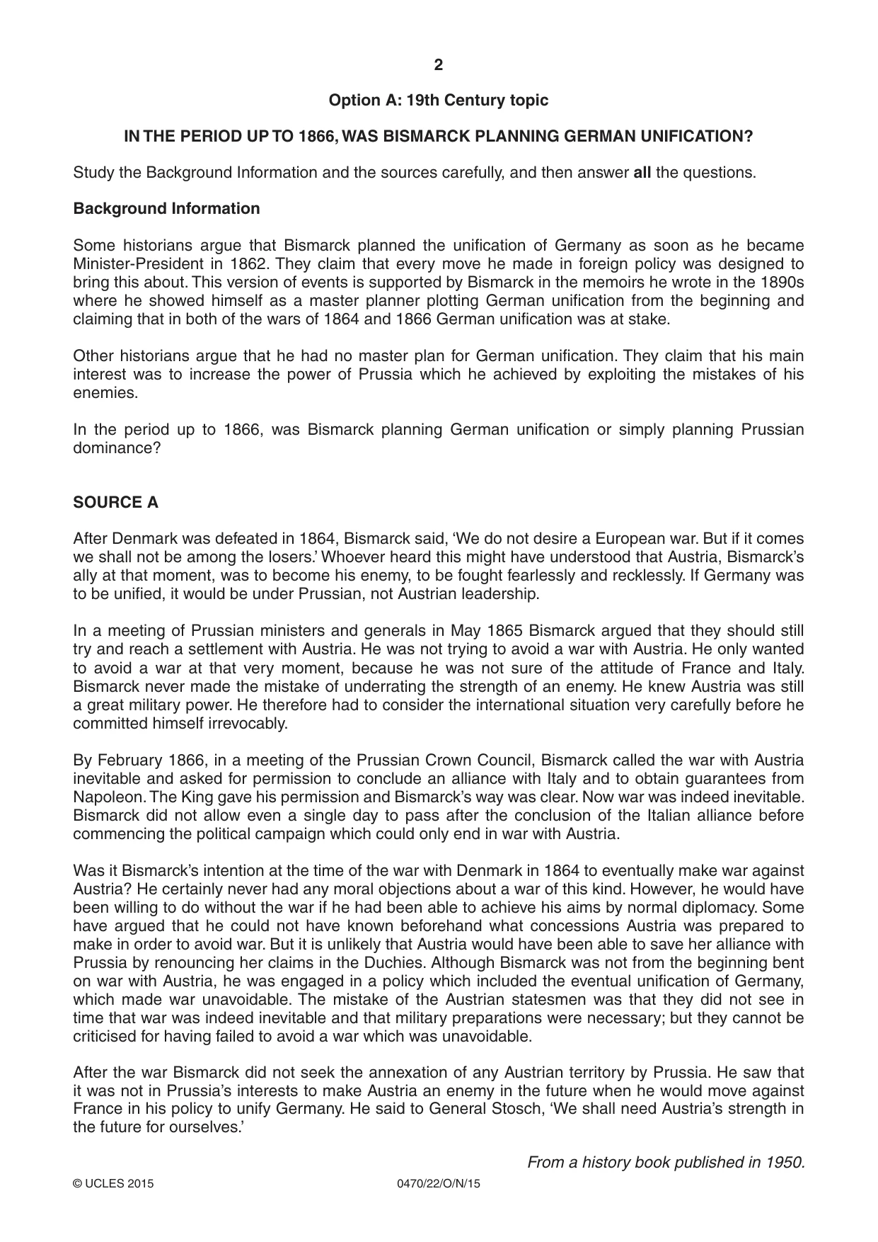 Cambridge IGCSE History 0470 2015 Oct/Nov Paper 2 · Variant 2 question paper, page 2 of 12
