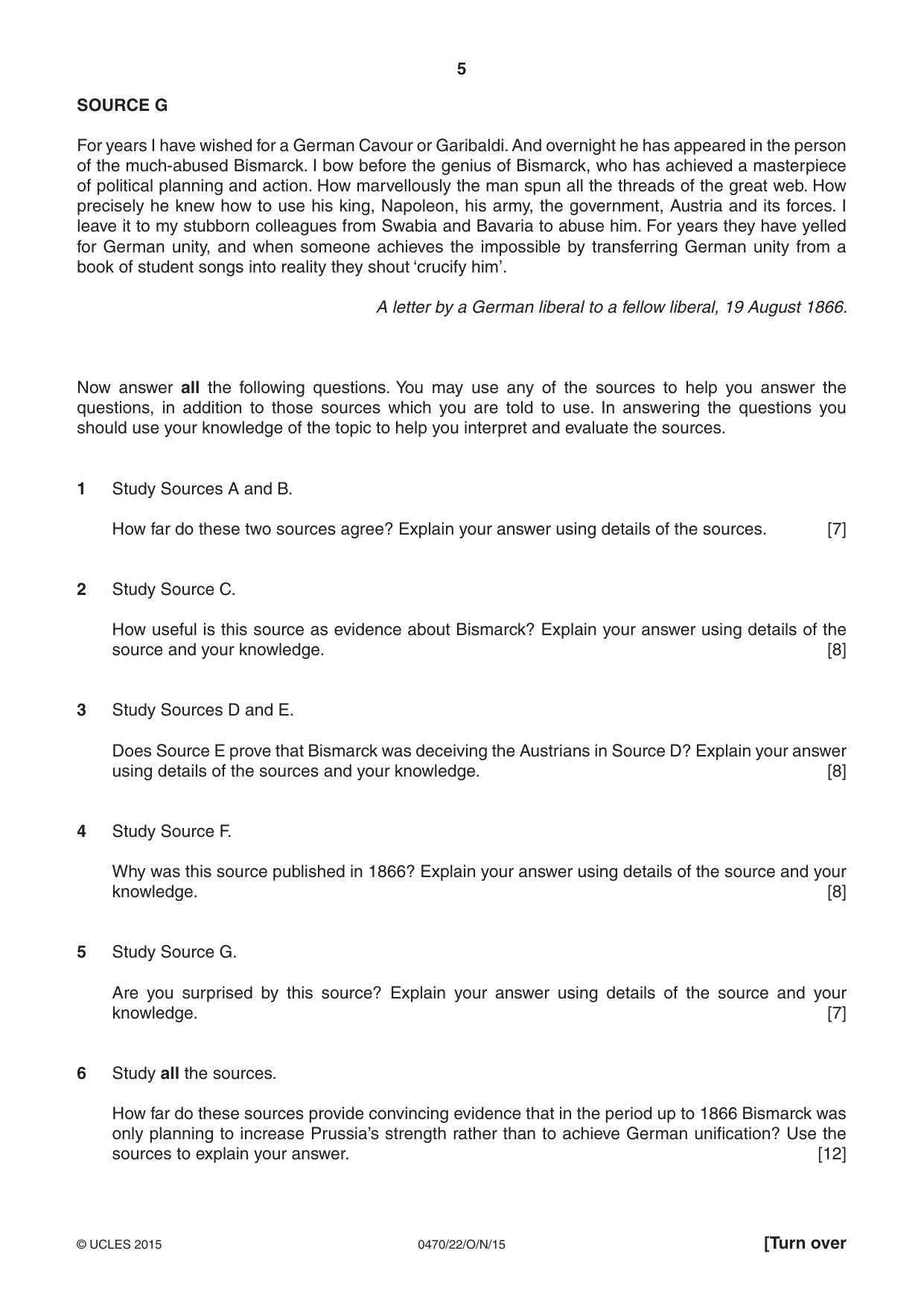 Cambridge IGCSE History 0470 2015 Oct/Nov Paper 2 · Variant 2 question paper, page 5 of 12