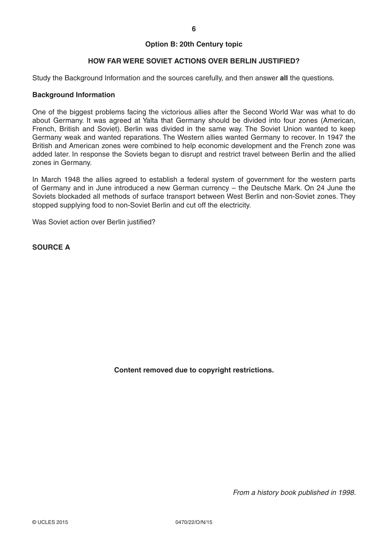 Cambridge IGCSE History 0470 2015 Oct/Nov Paper 2 · Variant 2 question paper, page 6 of 12