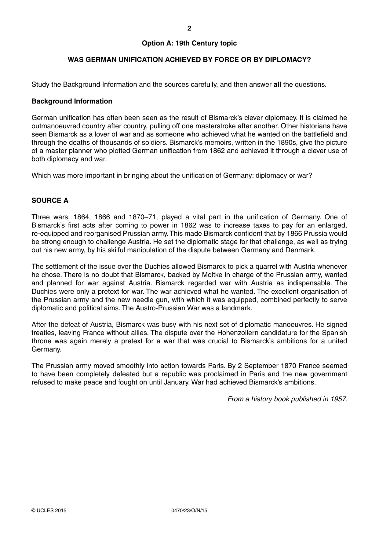 Cambridge IGCSE History 0470 2015 Oct/Nov Paper 2 · Variant 3 question paper, page 2 of 16