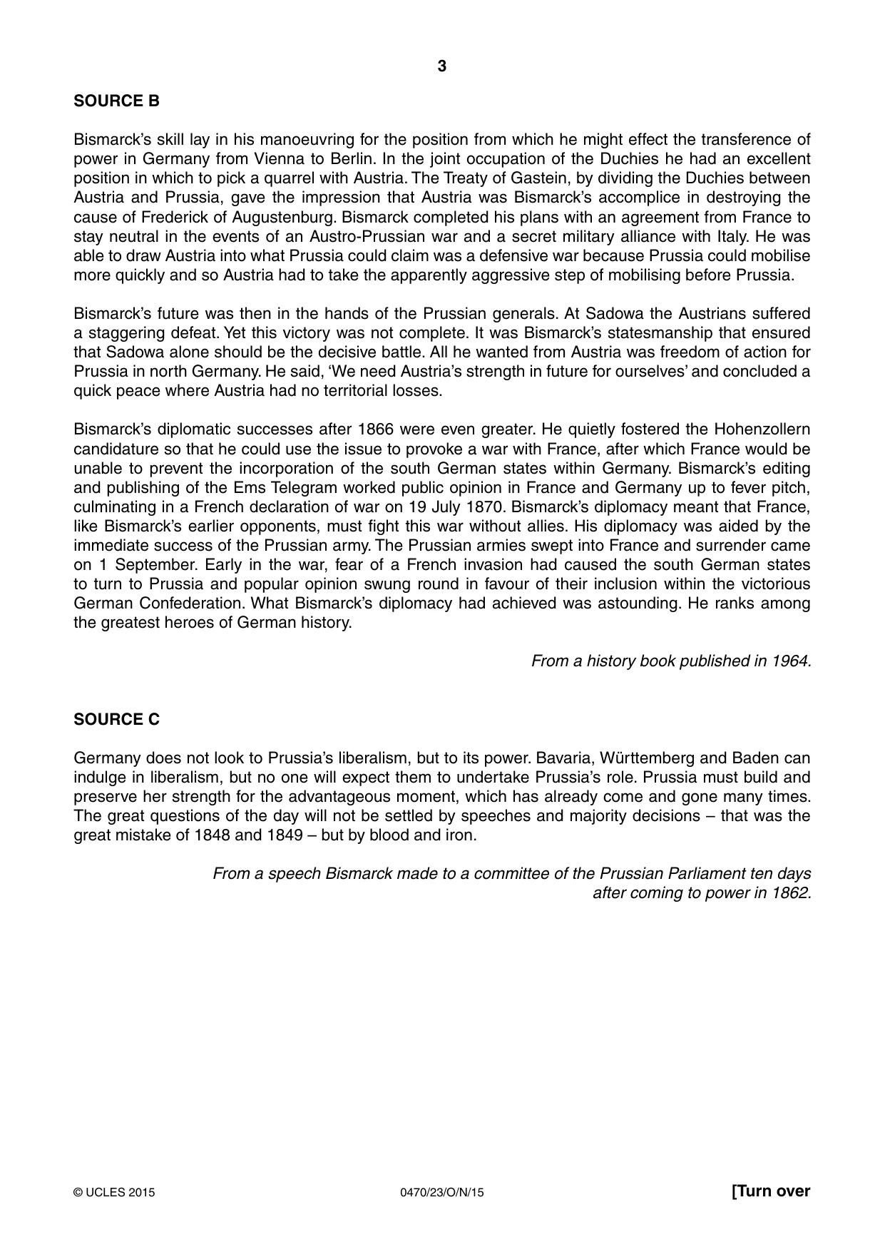 Cambridge IGCSE History 0470 2015 Oct/Nov Paper 2 · Variant 3 question paper, page 3 of 16