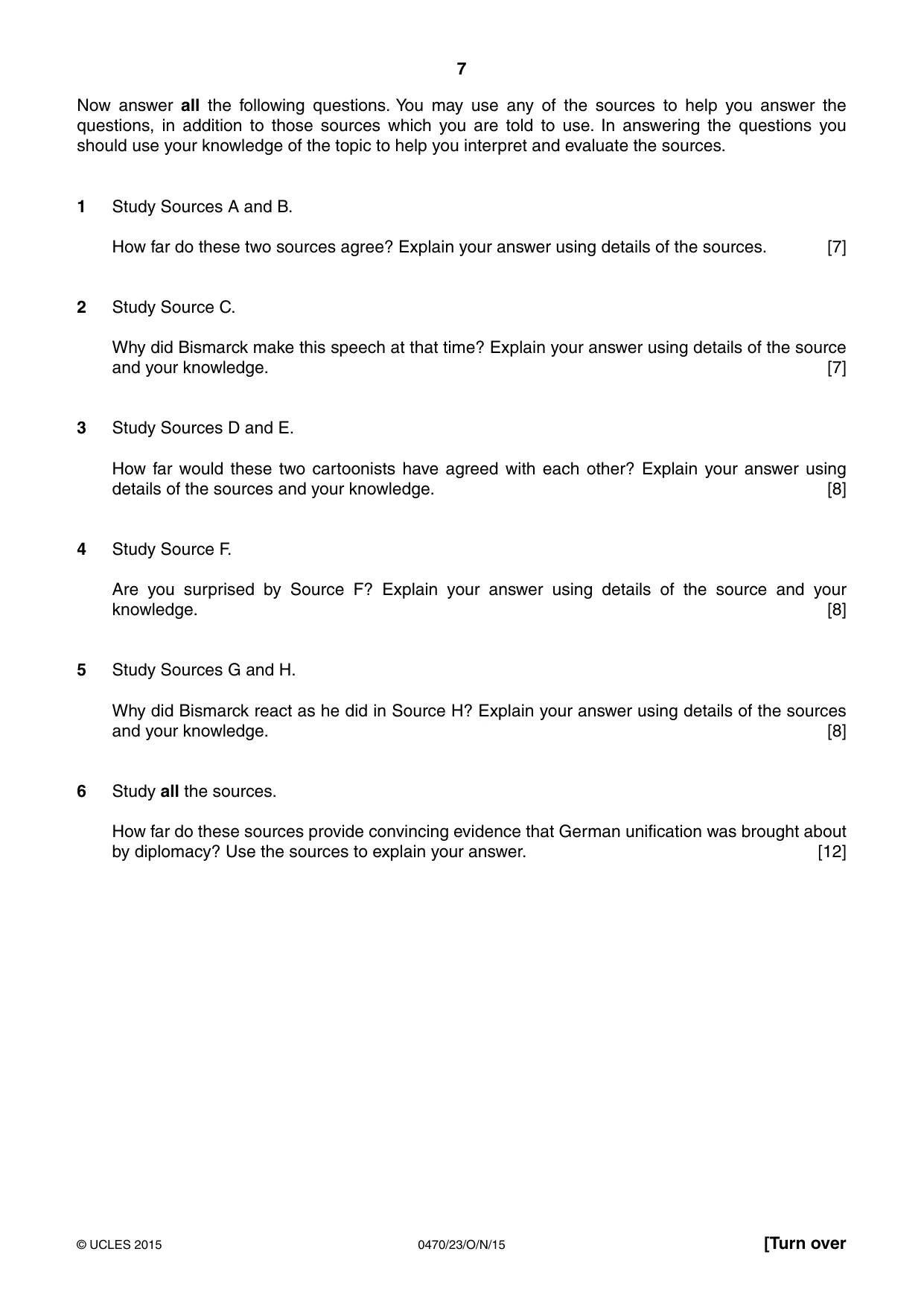 Cambridge IGCSE History 0470 2015 Oct/Nov Paper 2 · Variant 3 question paper, page 7 of 16