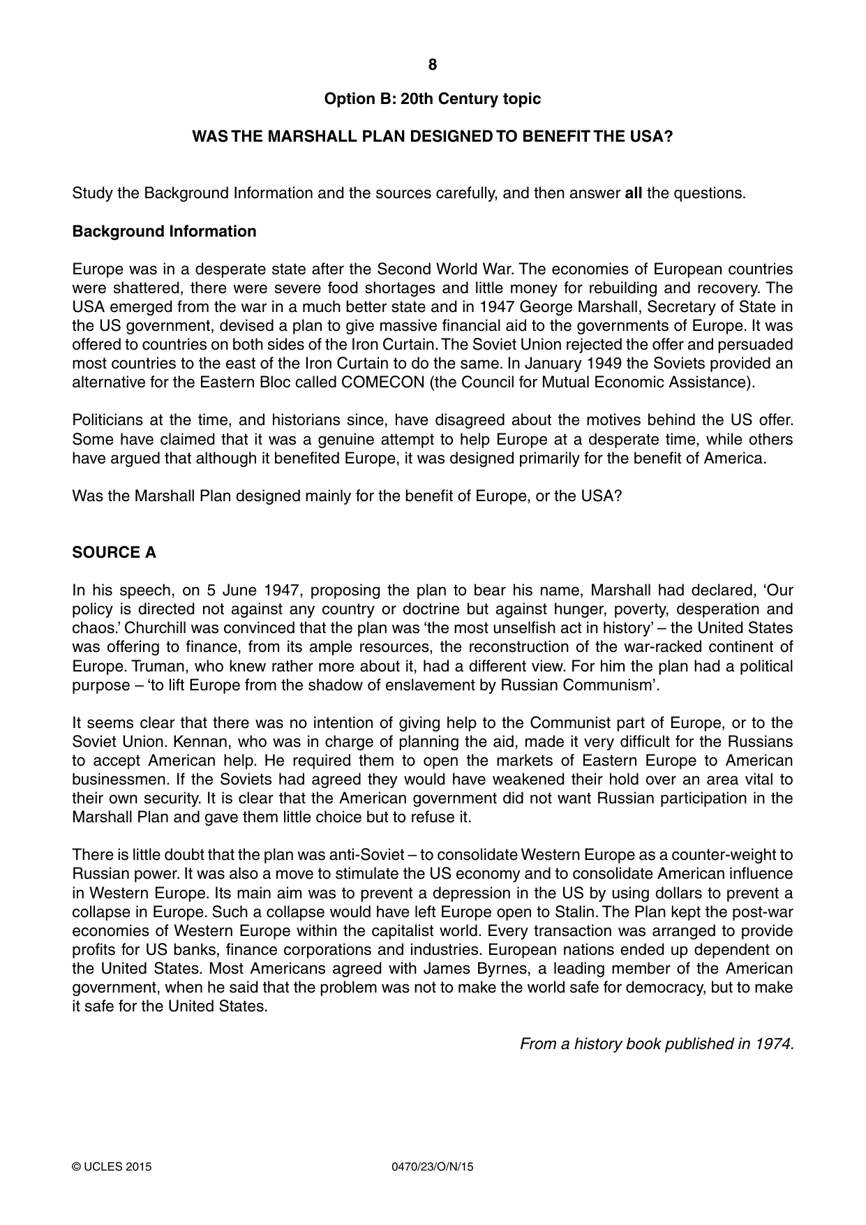 Cambridge IGCSE History 0470 2015 Oct/Nov Paper 2 · Variant 3 question paper, page 8 of 16
