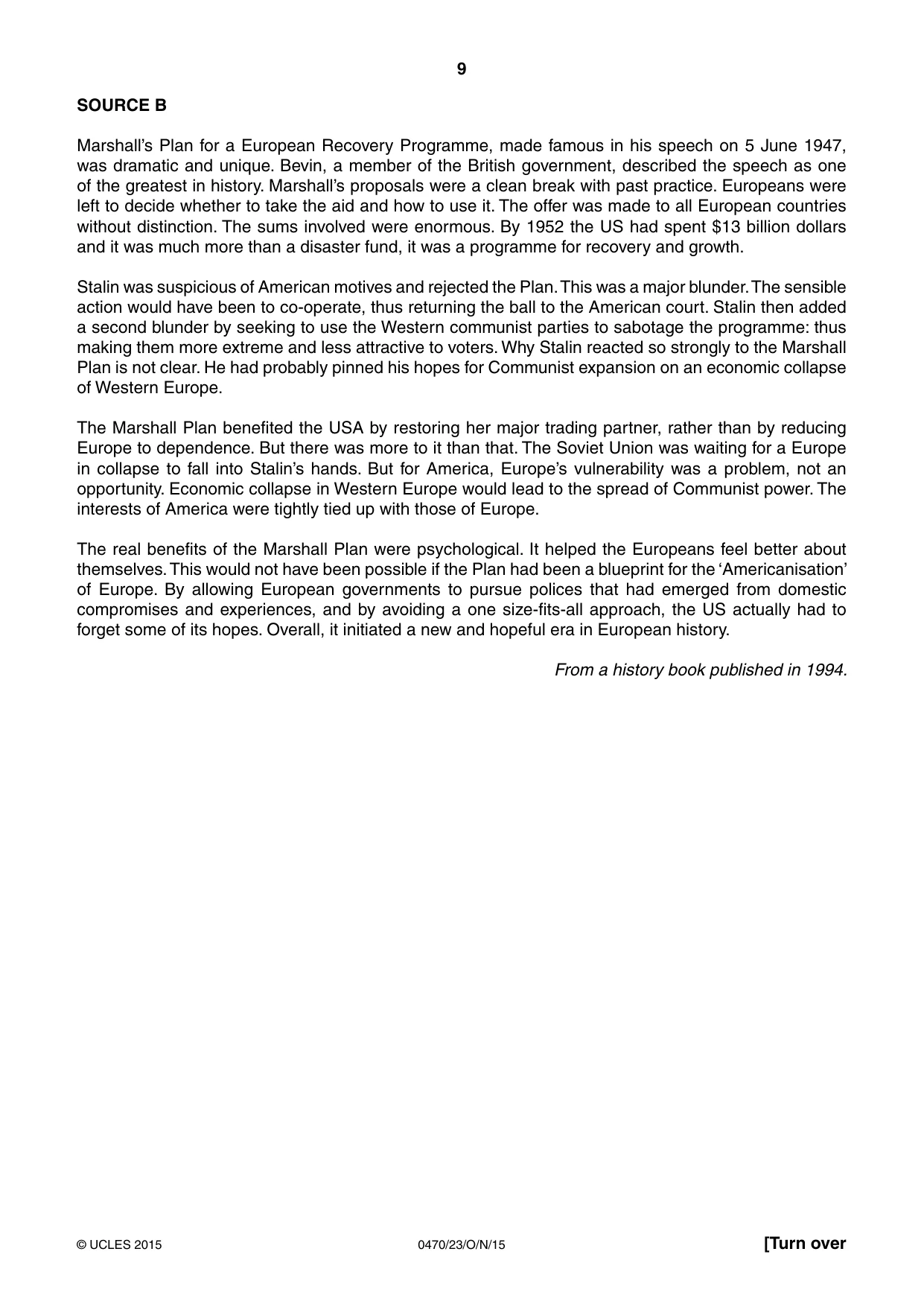 Cambridge IGCSE History 0470 2015 Oct/Nov Paper 2 · Variant 3 question paper, page 9 of 16