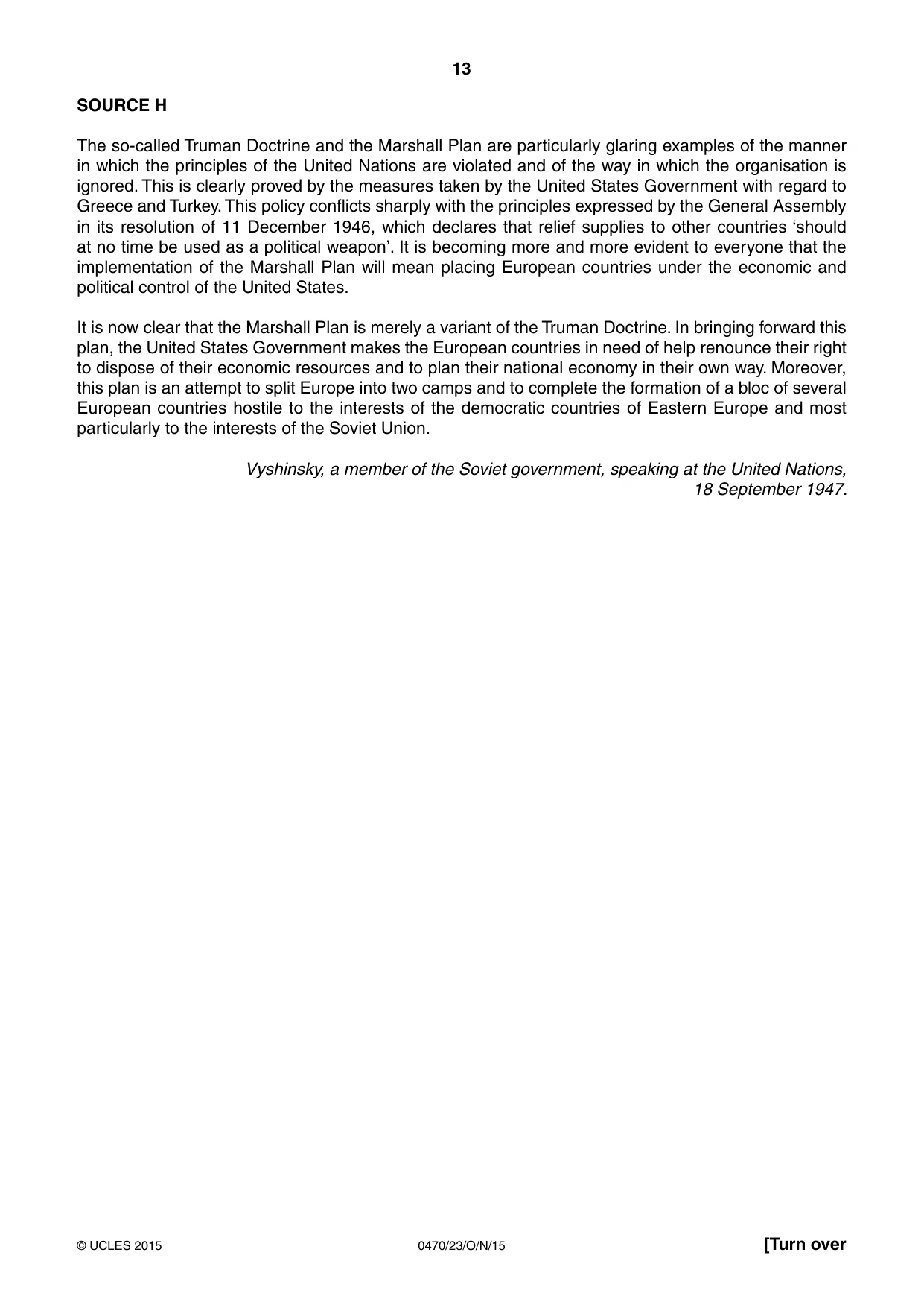Cambridge IGCSE History 0470 2015 Oct/Nov Paper 2 · Variant 3 question paper, page 13 of 16