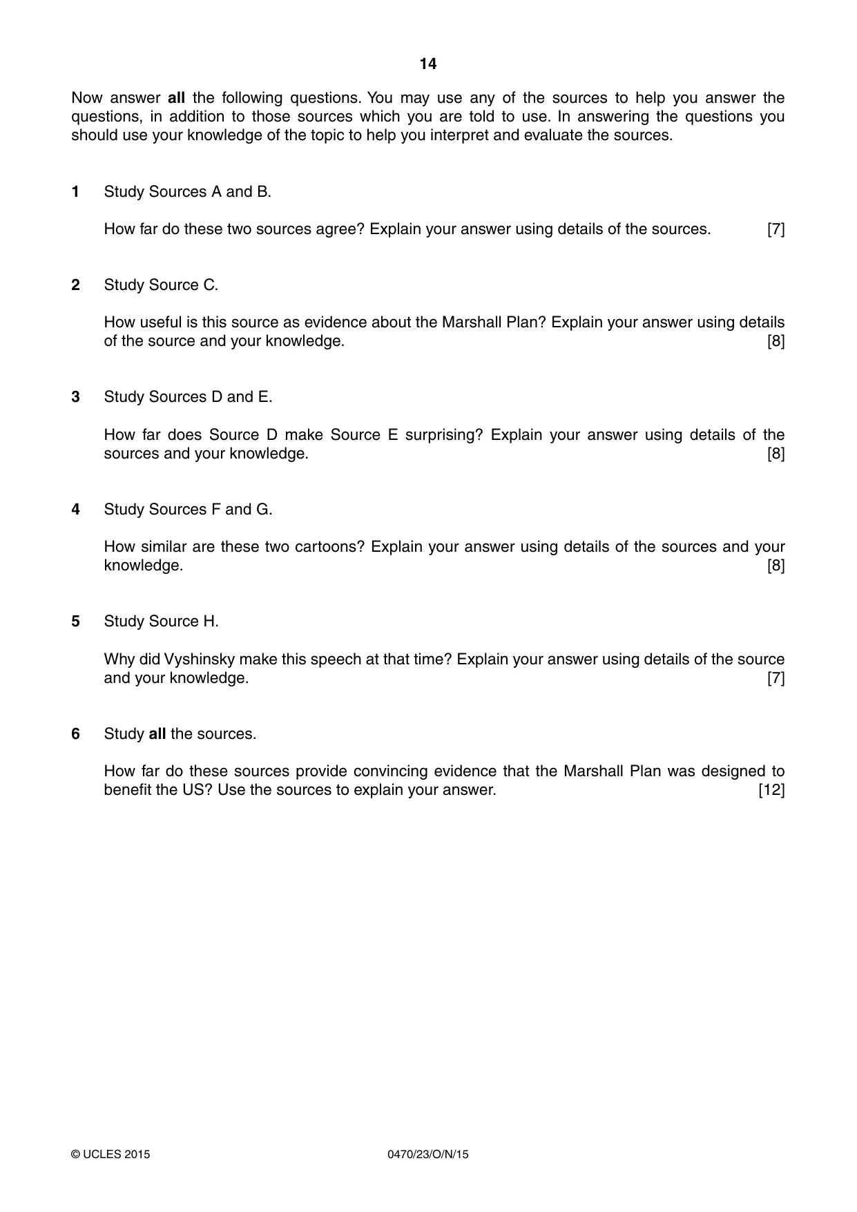 Cambridge IGCSE History 0470 2015 Oct/Nov Paper 2 · Variant 3 question paper, page 14 of 16