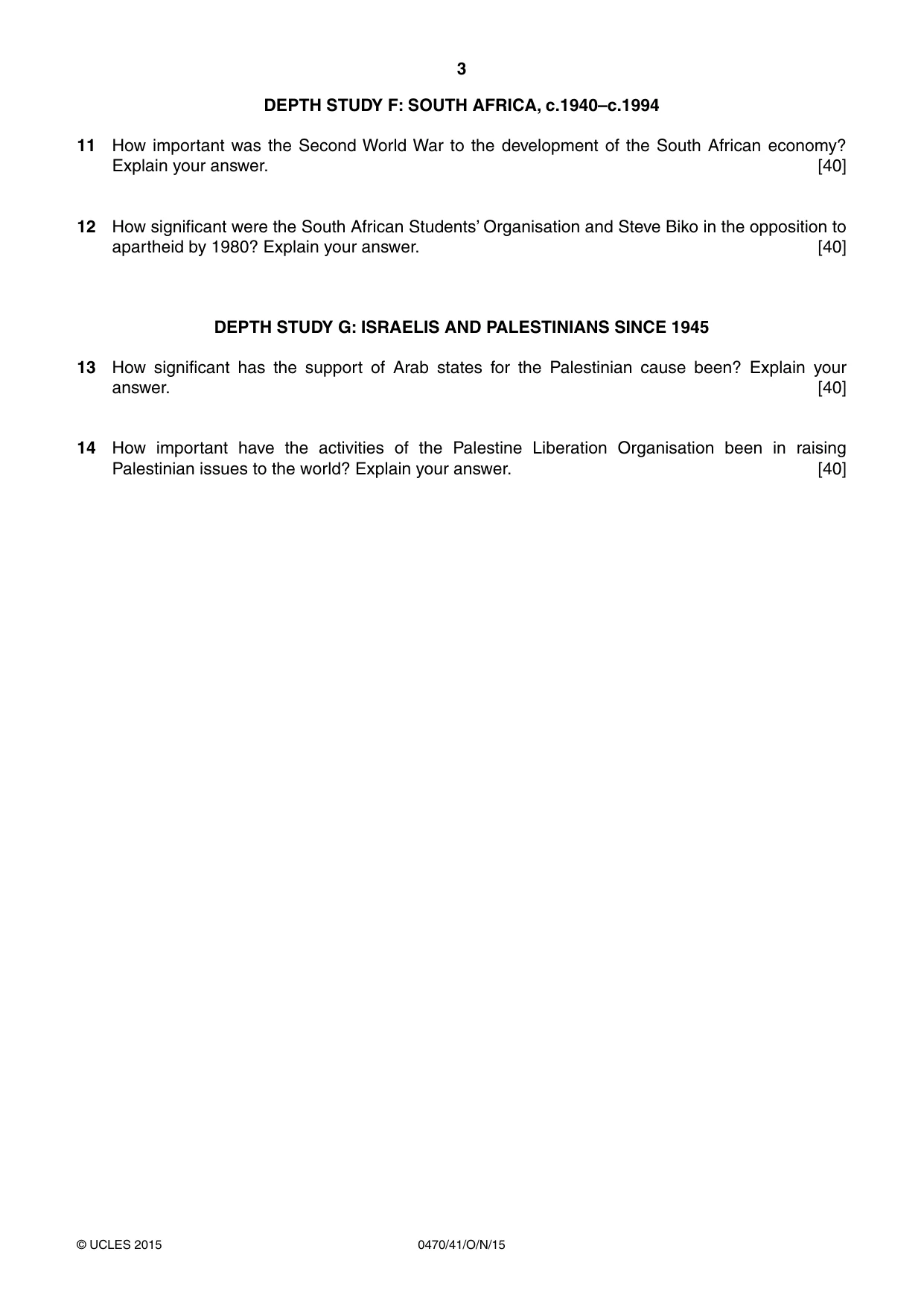 Cambridge IGCSE History 0470 2015 Oct/Nov Paper 4 · Variant 1 question paper, page 3 of 4