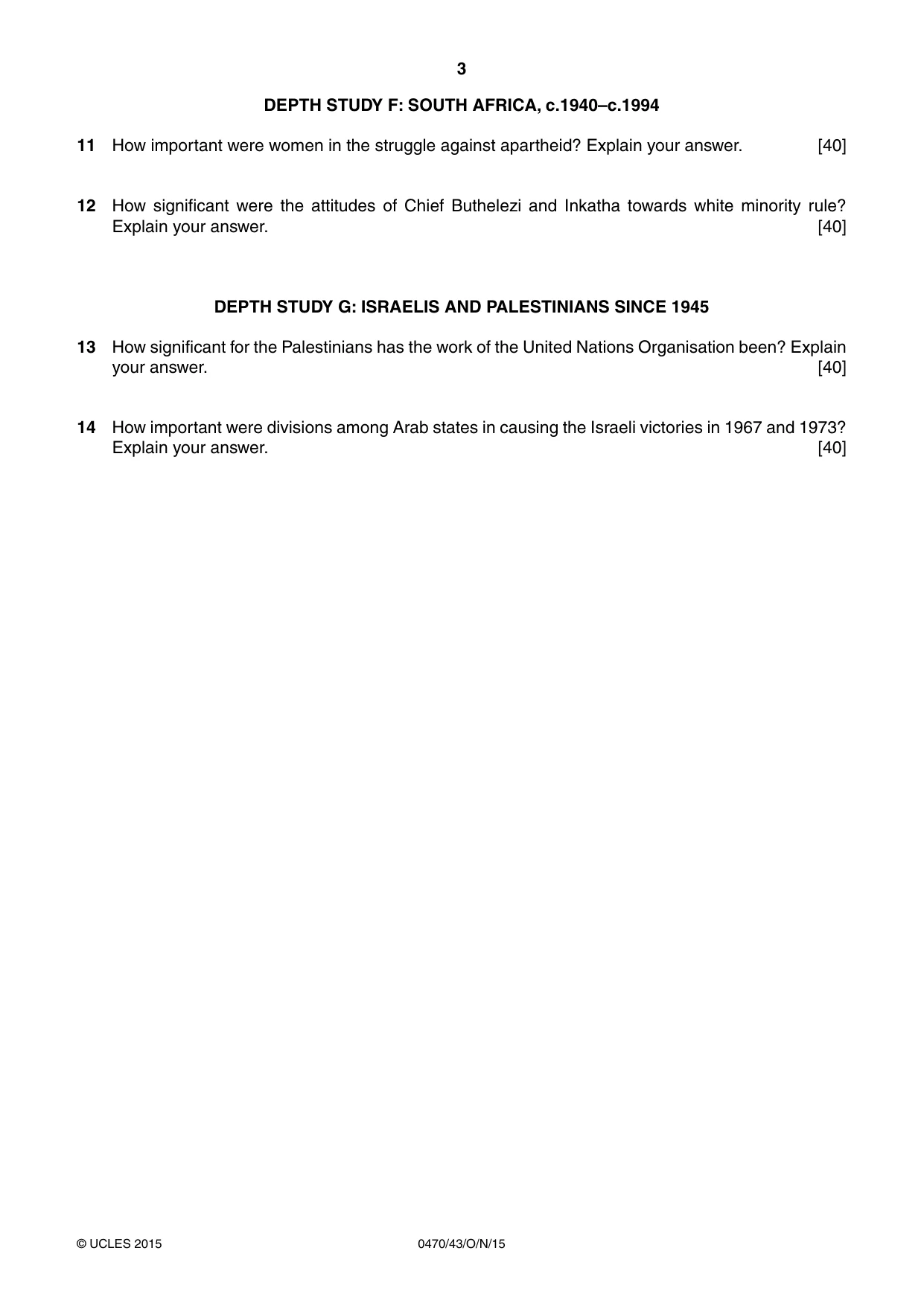 Cambridge IGCSE History 0470 2015 Oct/Nov Paper 4 · Variant 3 question paper, page 3 of 4