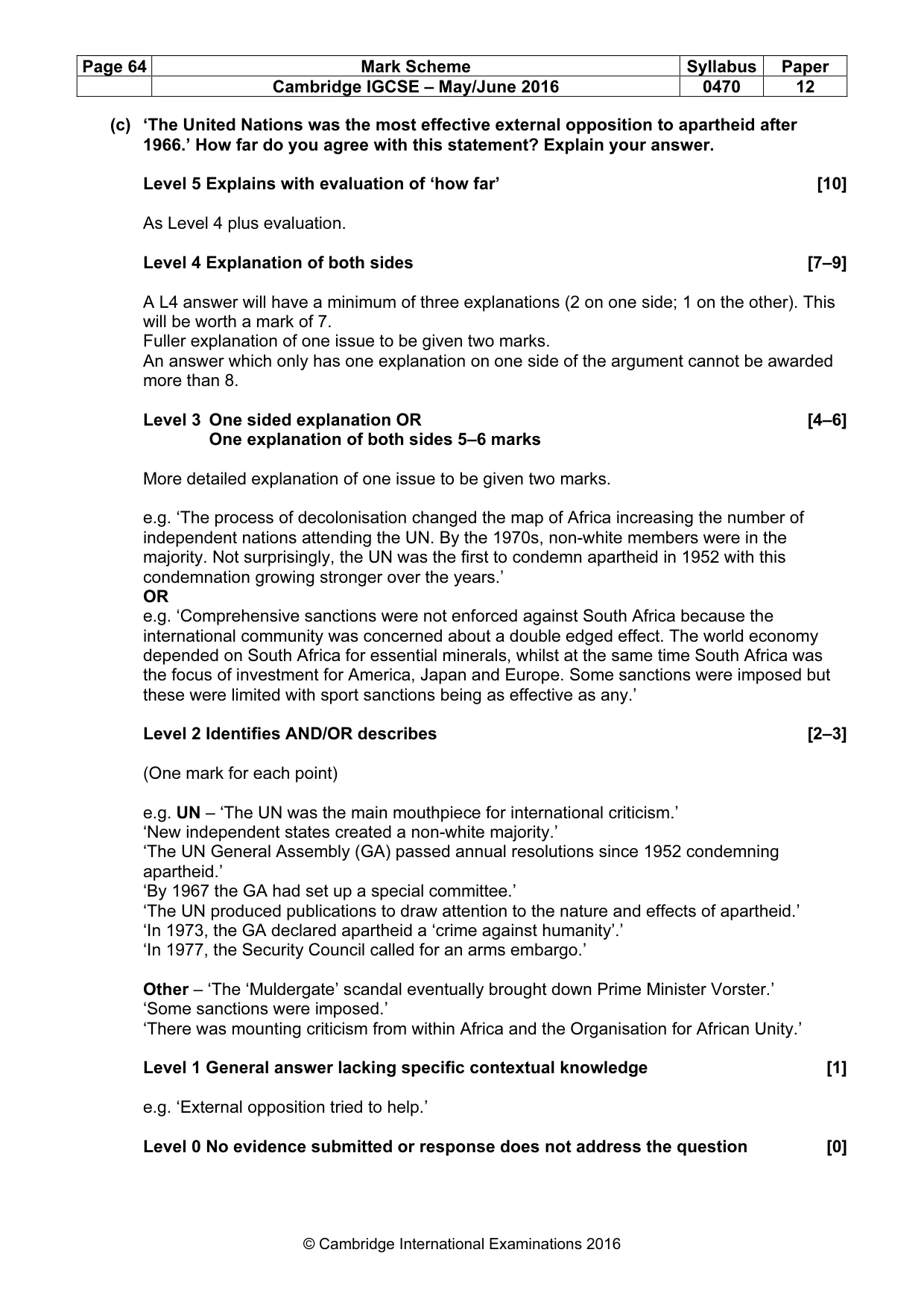 Mark scheme, page 64 of 71